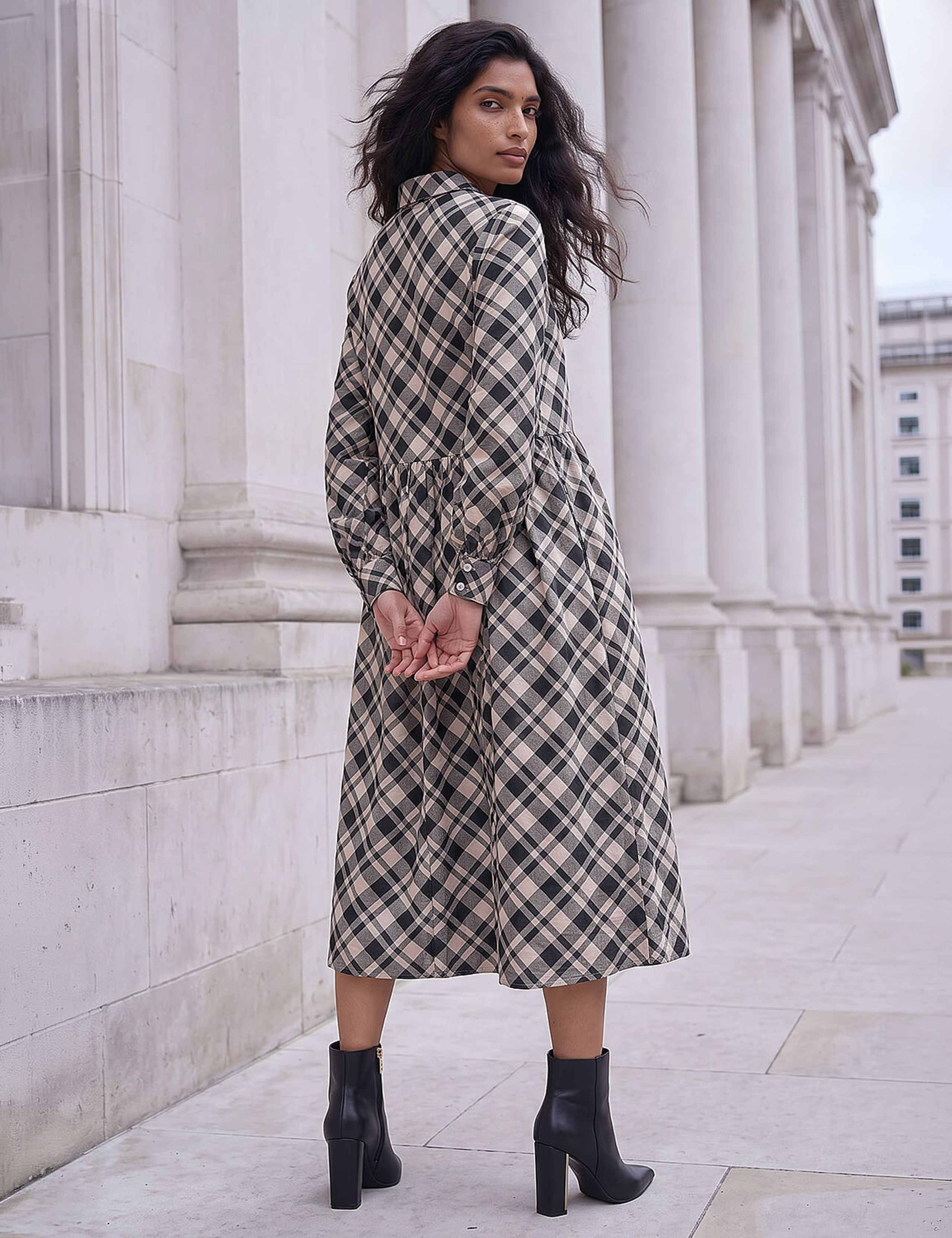 Checked Midi Shirt Dress 3 of 4