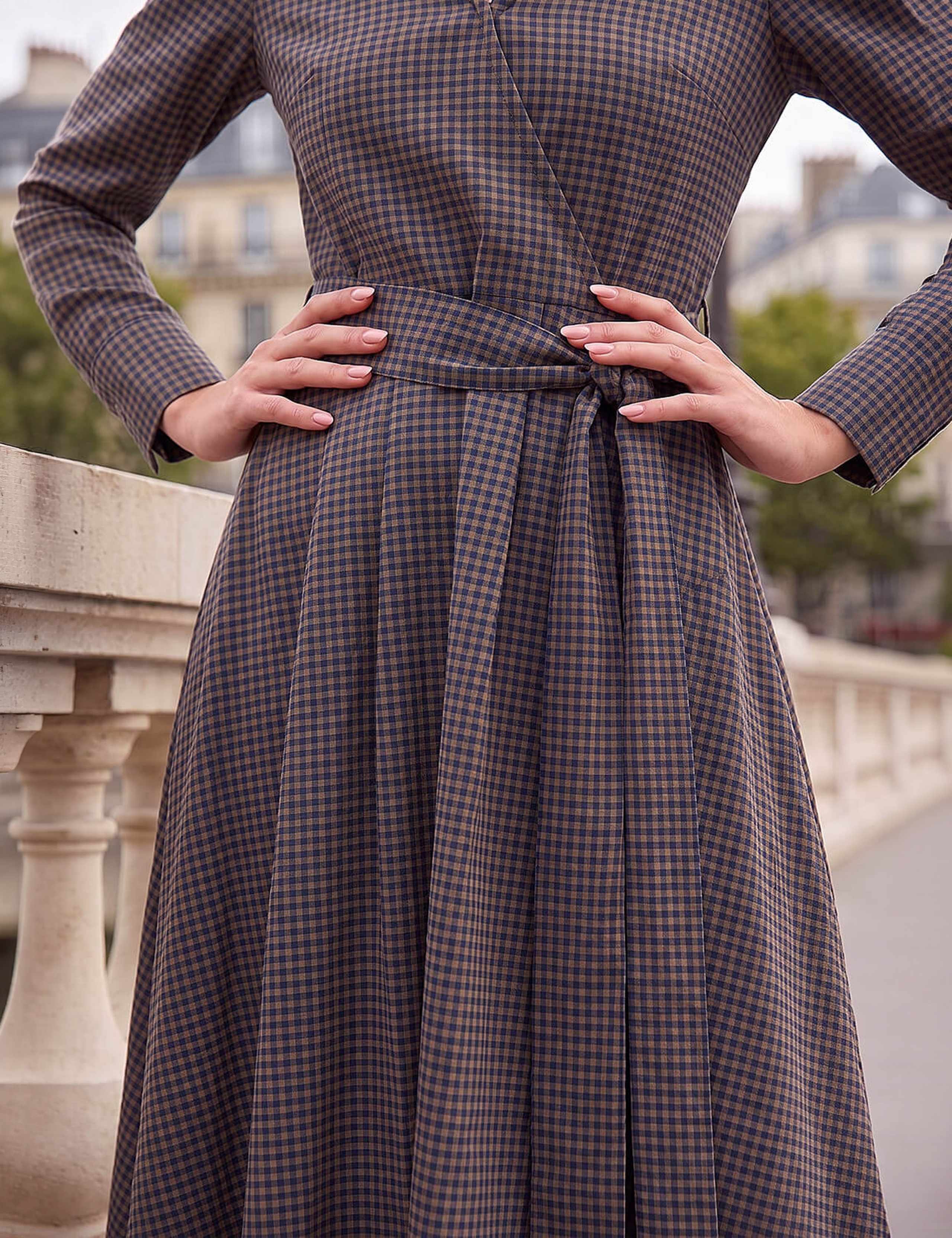 Cotton Blend Check Mock Wrap Dress 4 of 4
