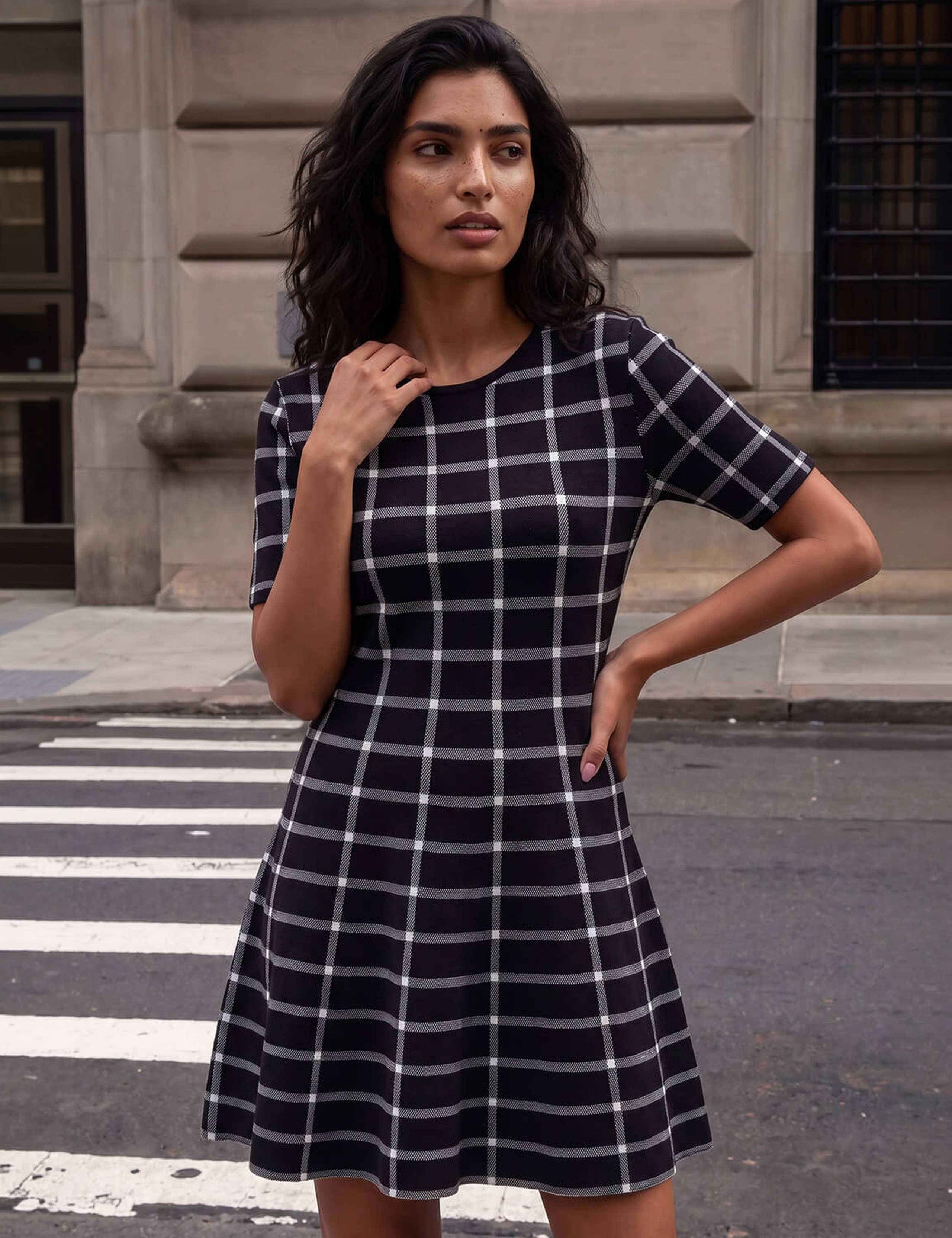 Checked Knee Length Dress 2 of 4