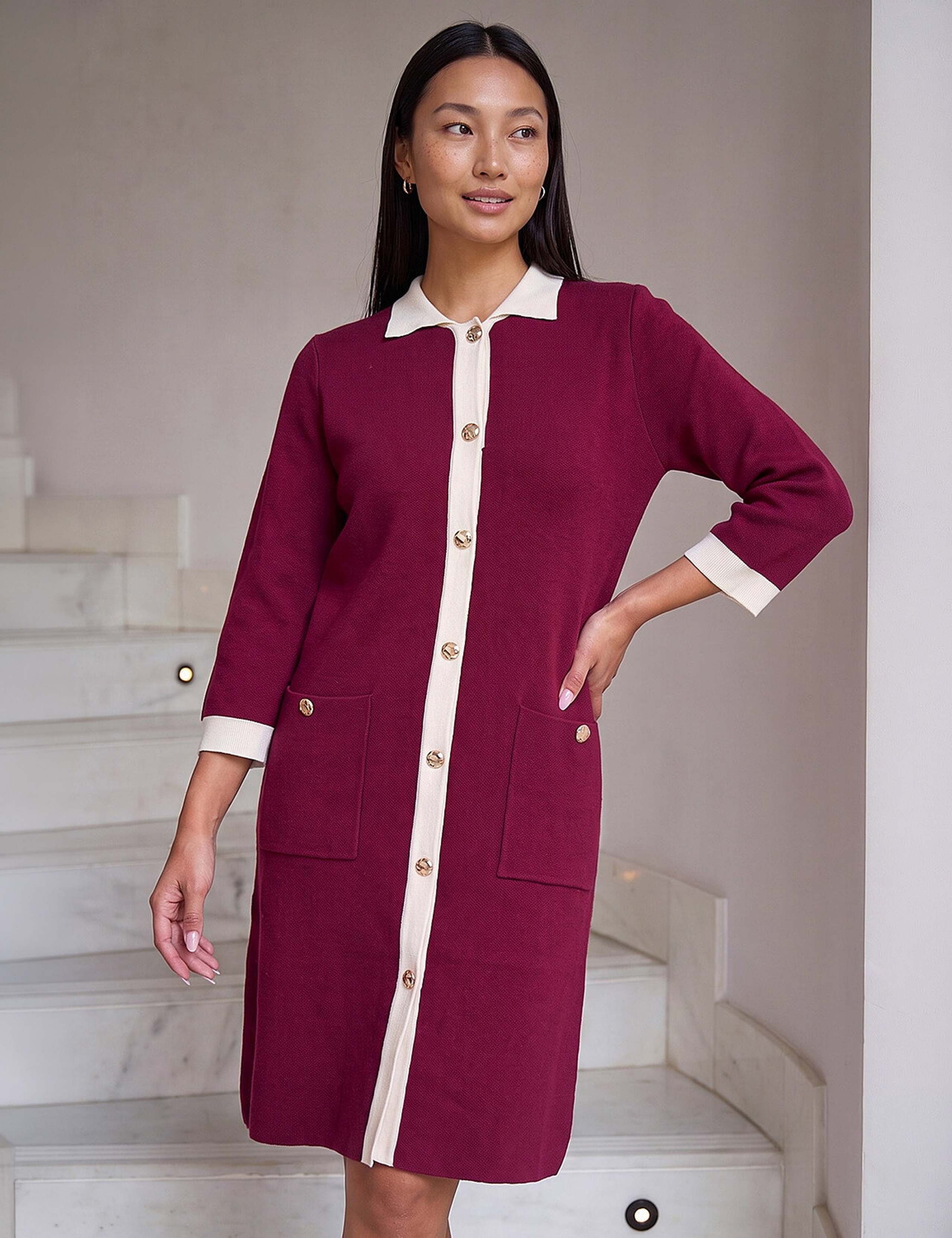 Contrast Collar Knee Length Dress 1 of 4