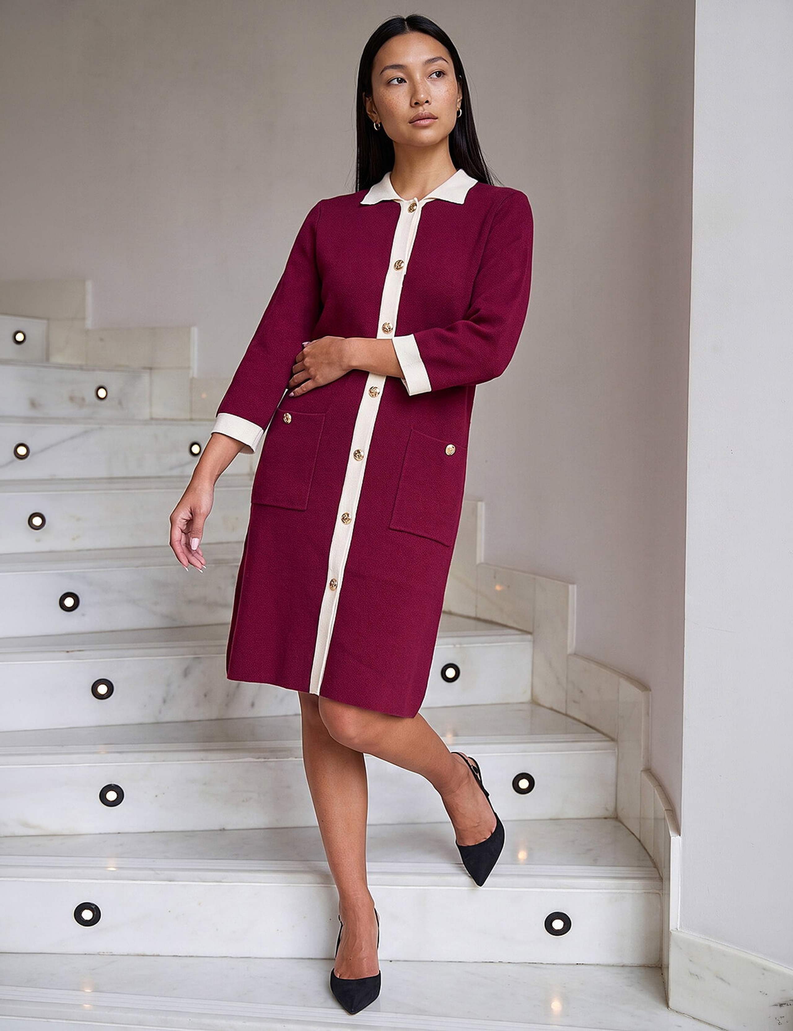 Contrast Collar Knee Length Dress 3 of 4