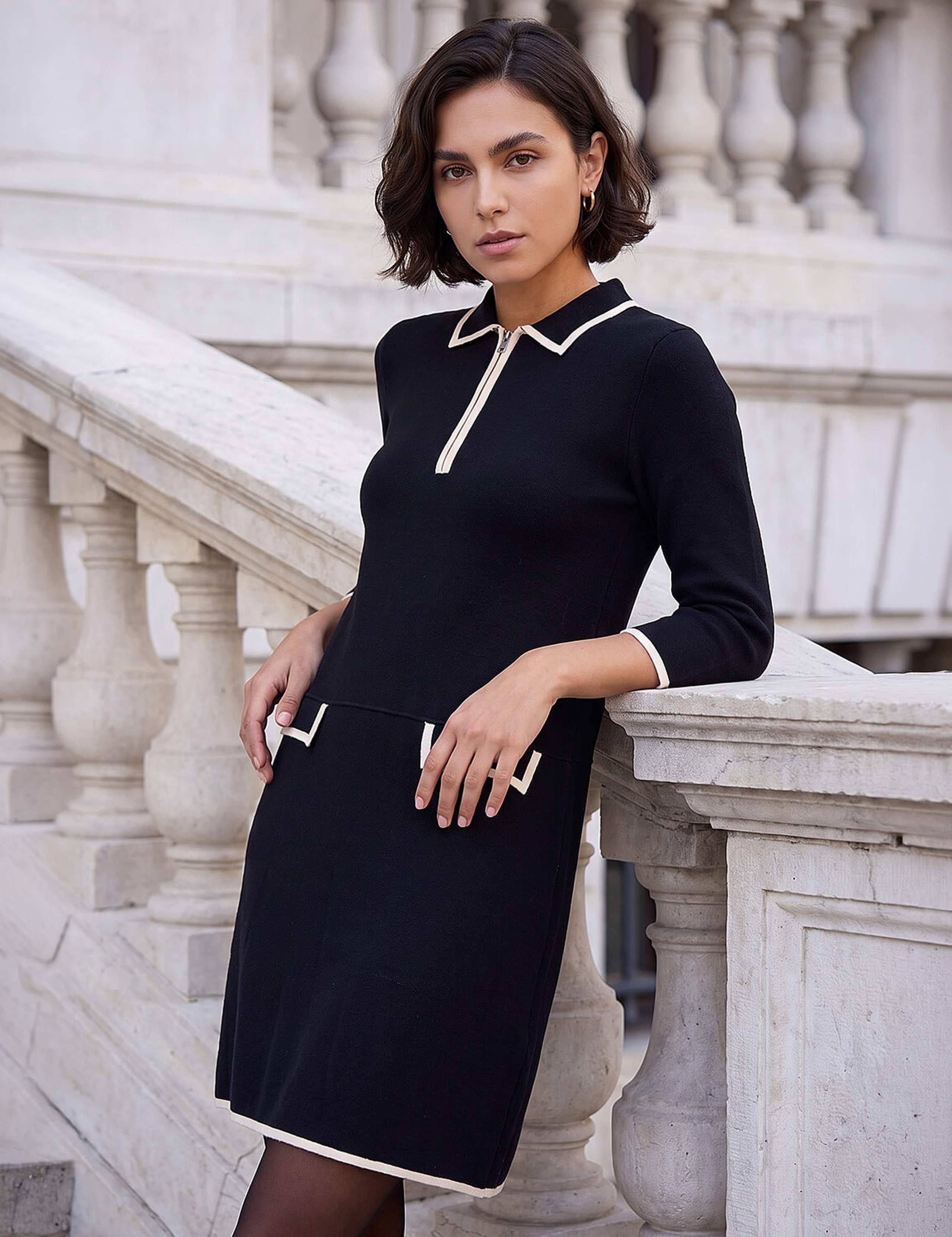 Zip Up Collared Knitted Dress 3 of 4