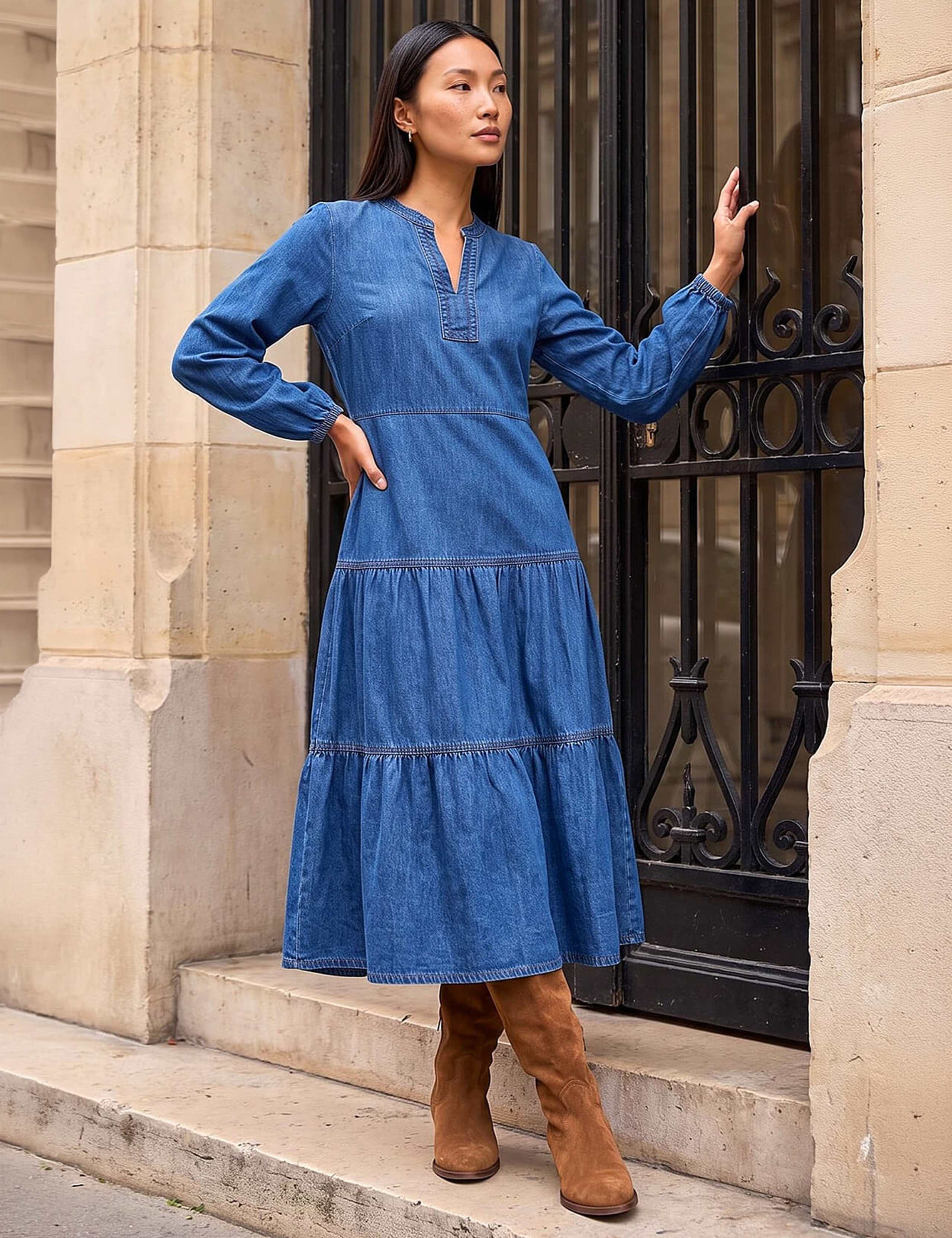 Pure Cotton Tiered Knee Length Dress 2 of 4