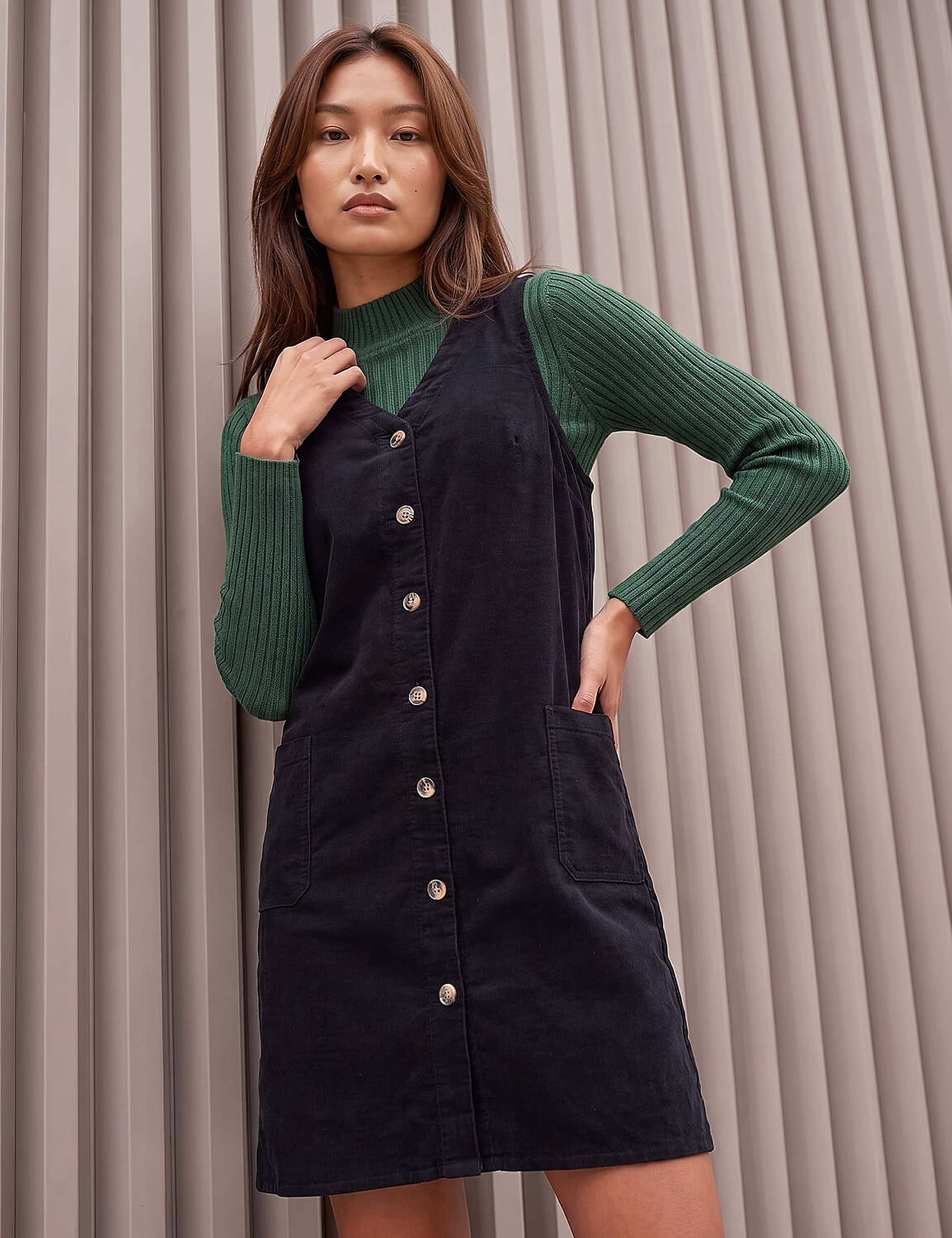 Pure Cotton V Neck Pinafore Dress 3 of 4