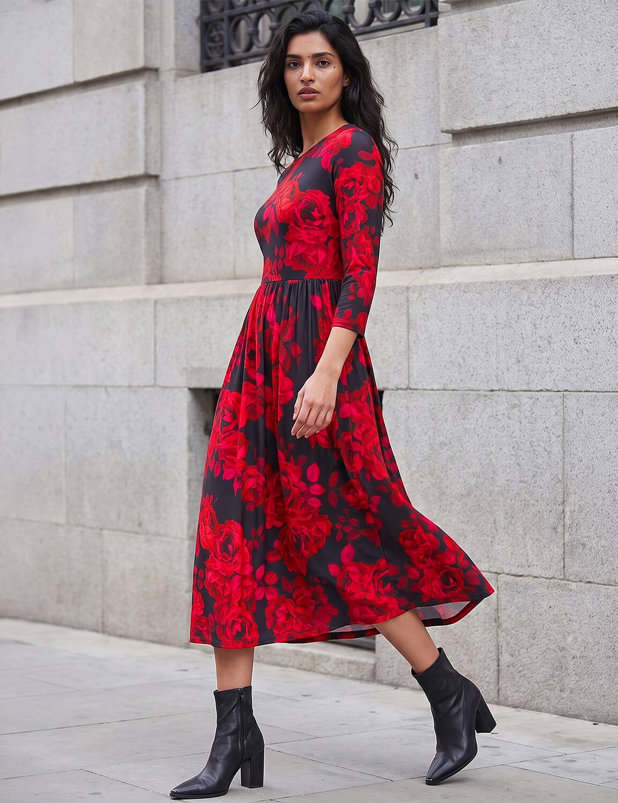 Floral Gathered Midi Dress 2 of 4