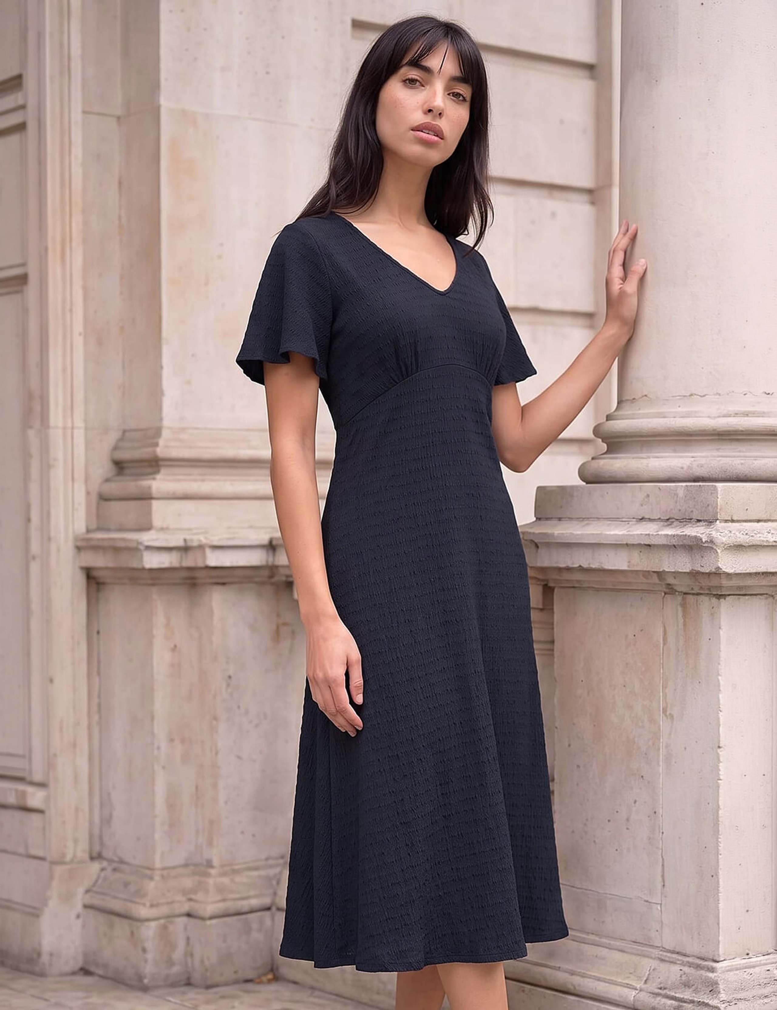 Petite V Neck Fit And Flare Dress 1 of 4