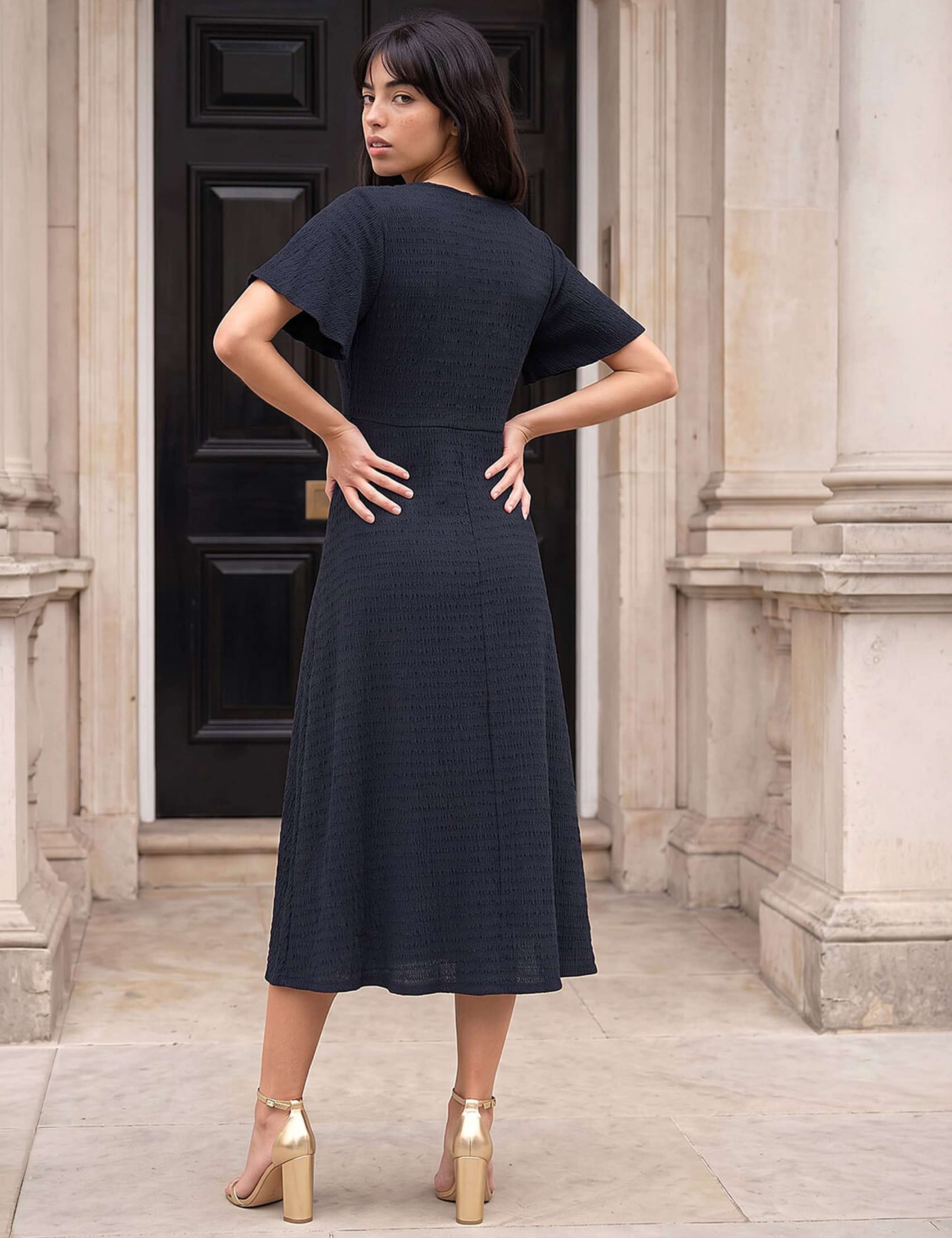 Petite V Neck Fit And Flare Dress 2 of 4