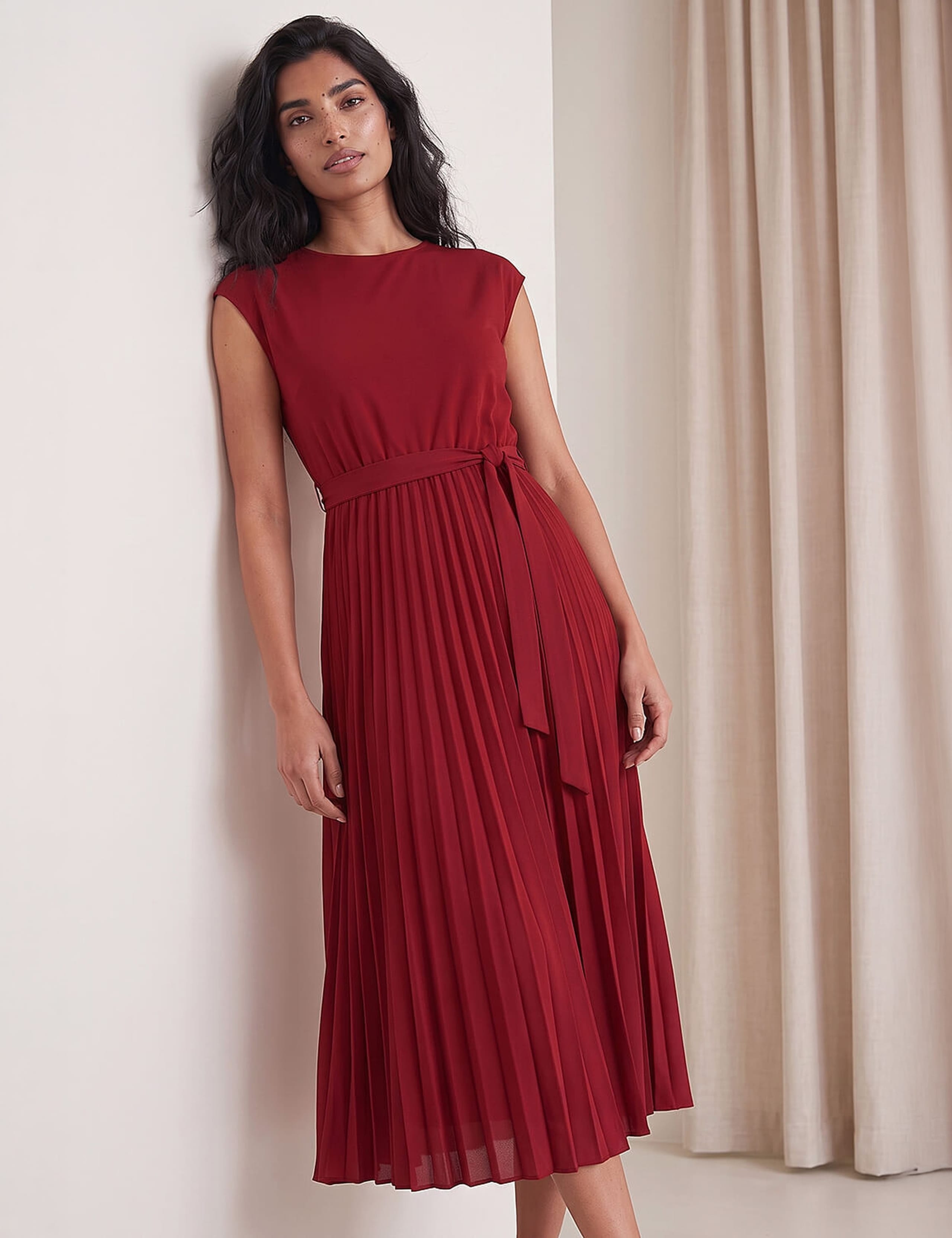 Pleated Tie Waist Dress 2 of 4