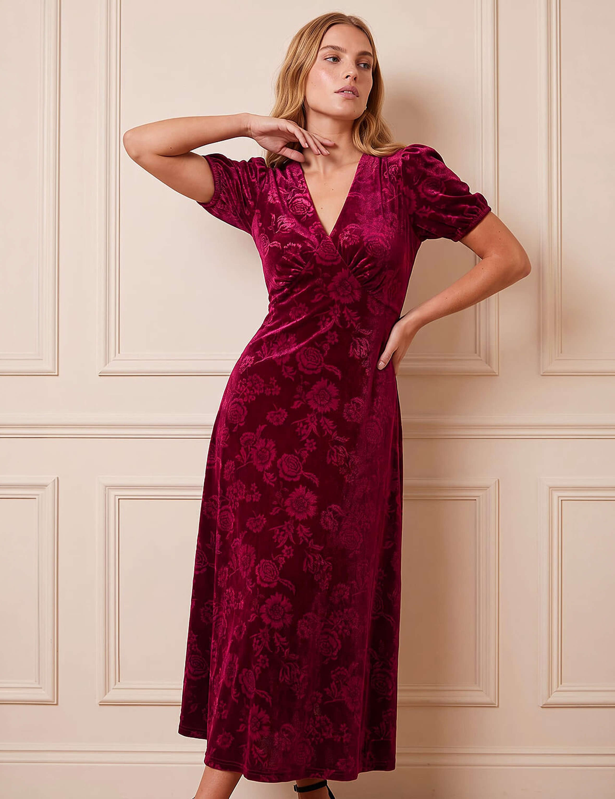 Embossed Velvet Midi Dress 2 of 4