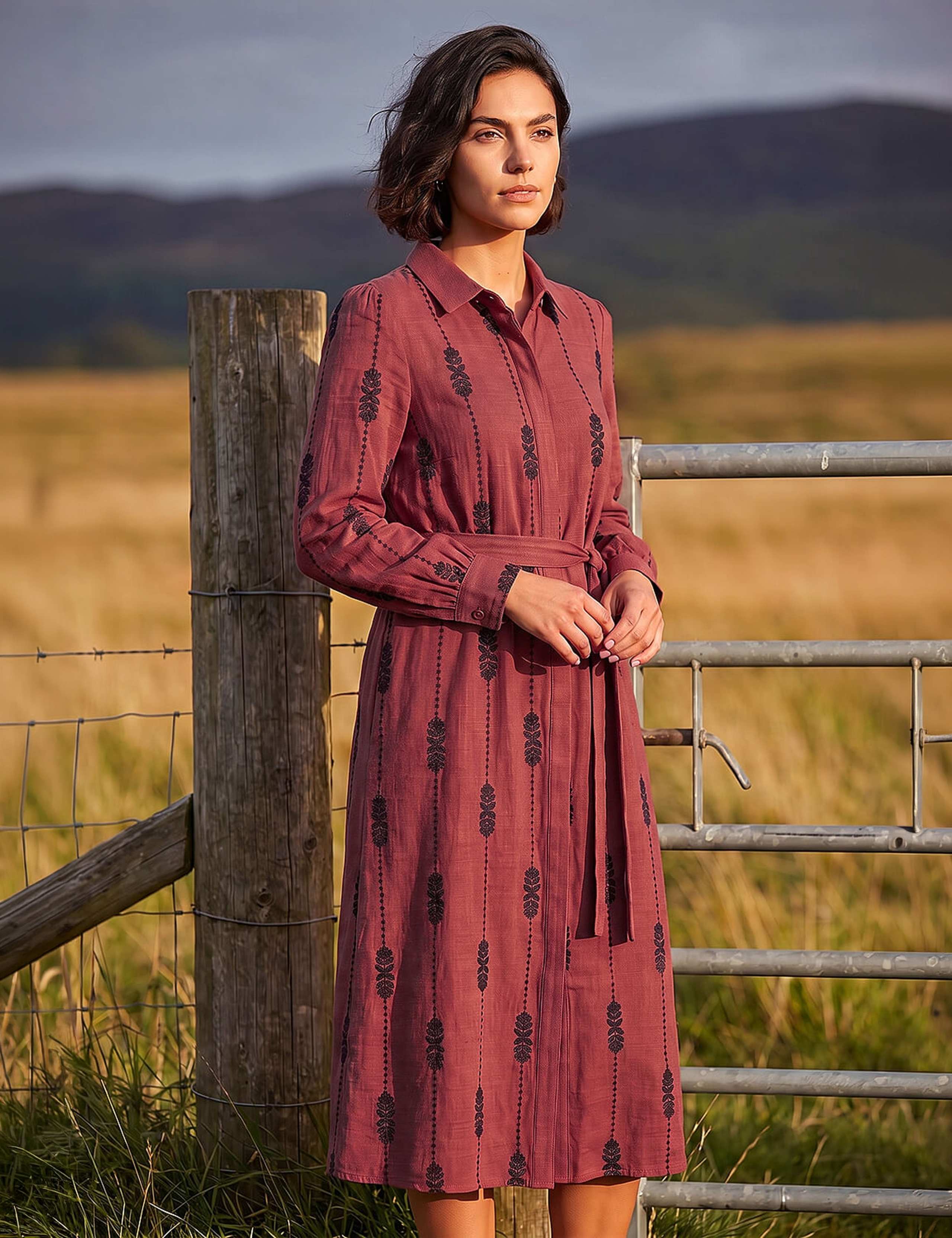 Embroidered Belted Midi Dress 2 of 4
