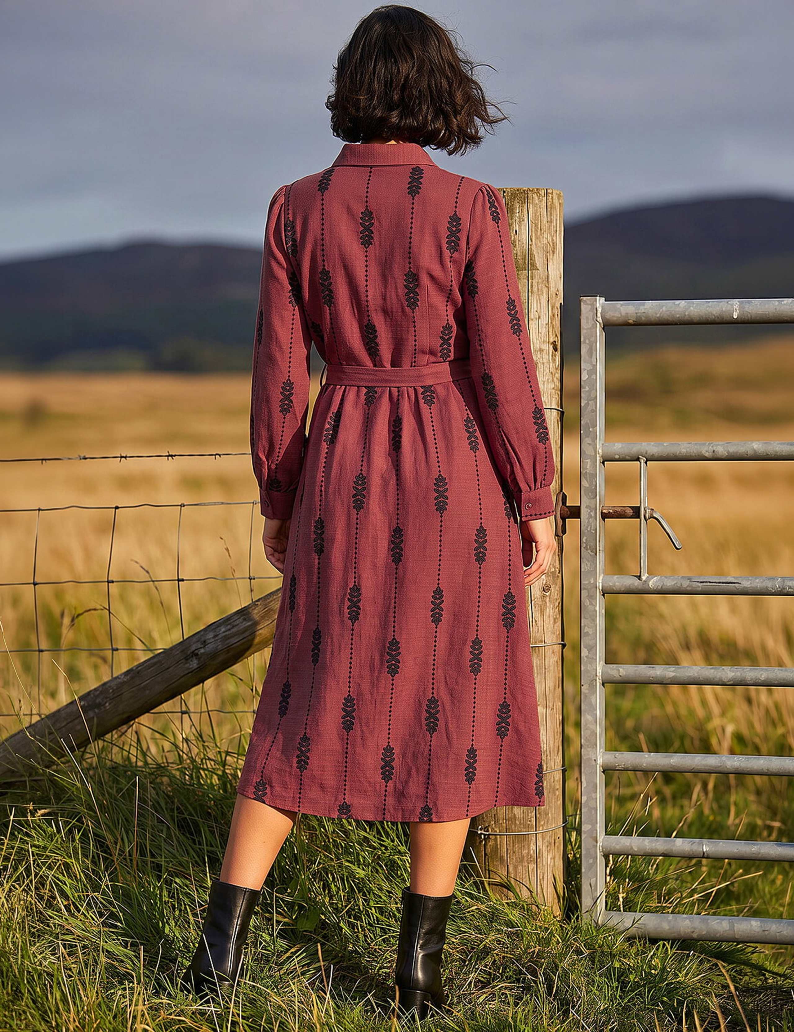 Embroidered Belted Midi Dress 3 of 4