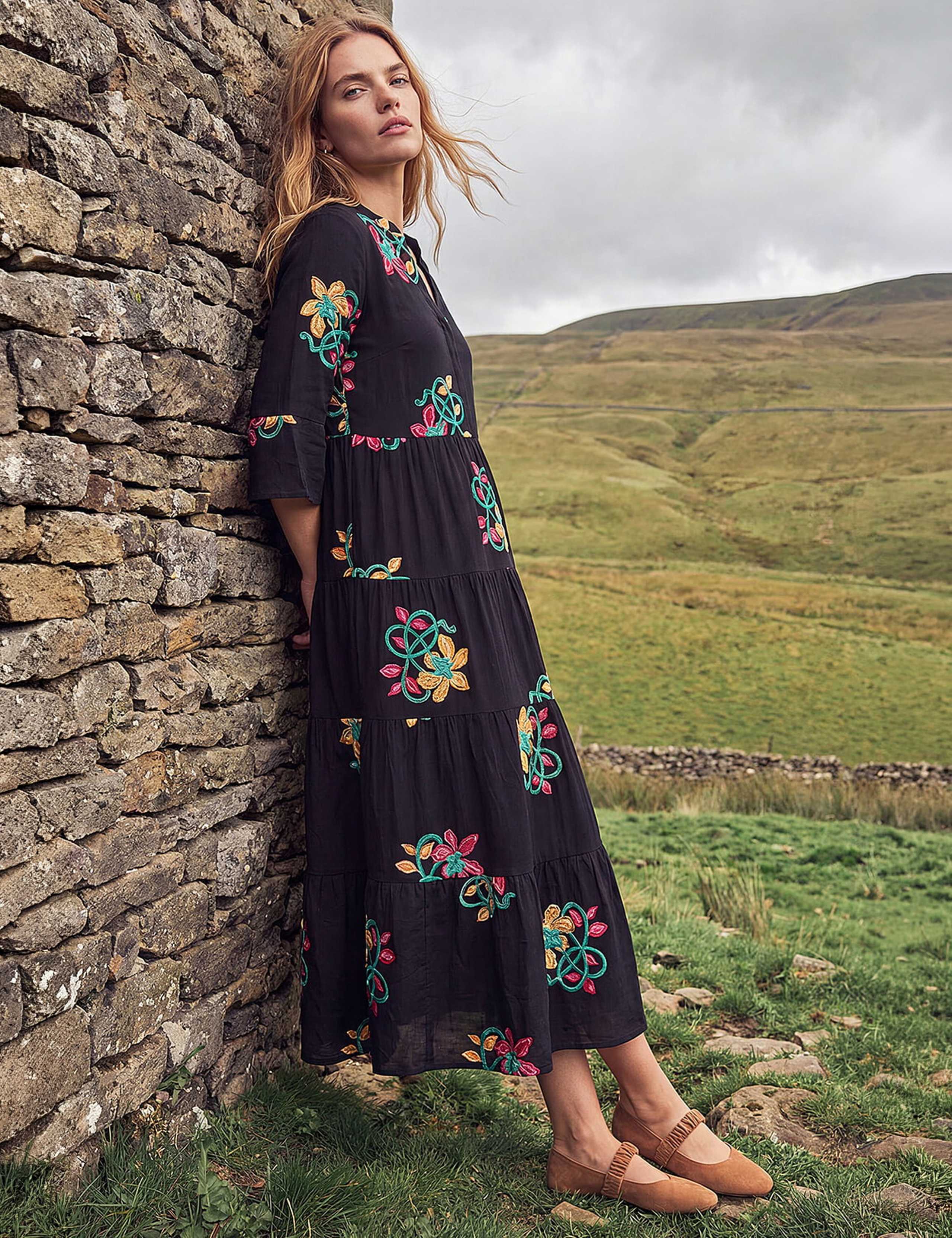 Embroidered Floral Knee Length Tiered Dress 2 of 4