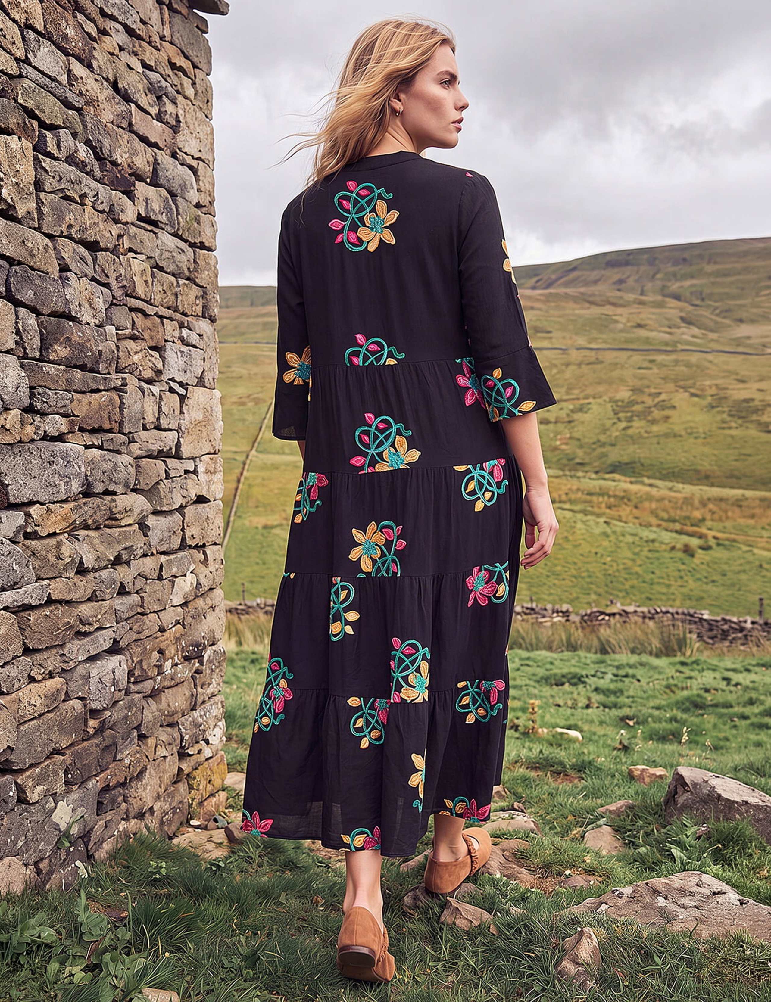 Embroidered Floral Knee Length Tiered Dress 4 of 4
