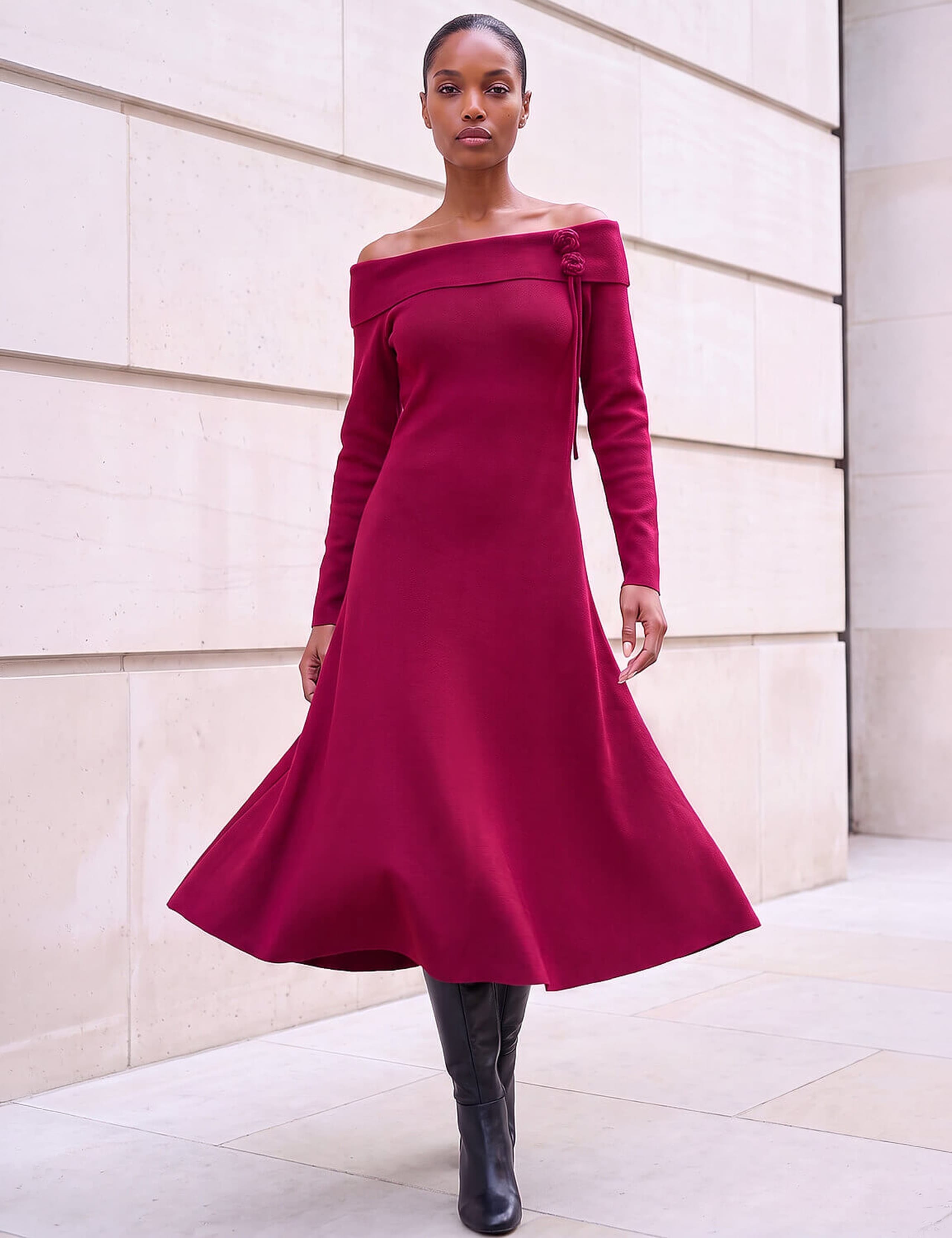 Floral Bardot Knee Length Dress 2 of 4