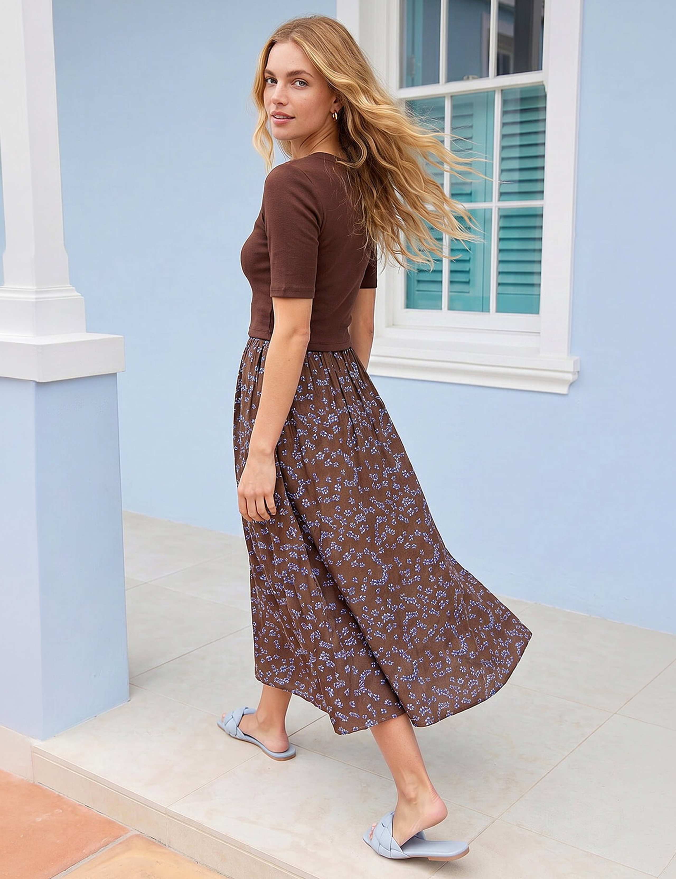 Cotton Rich Floral Knitted Knee Length Dress 2 of 4