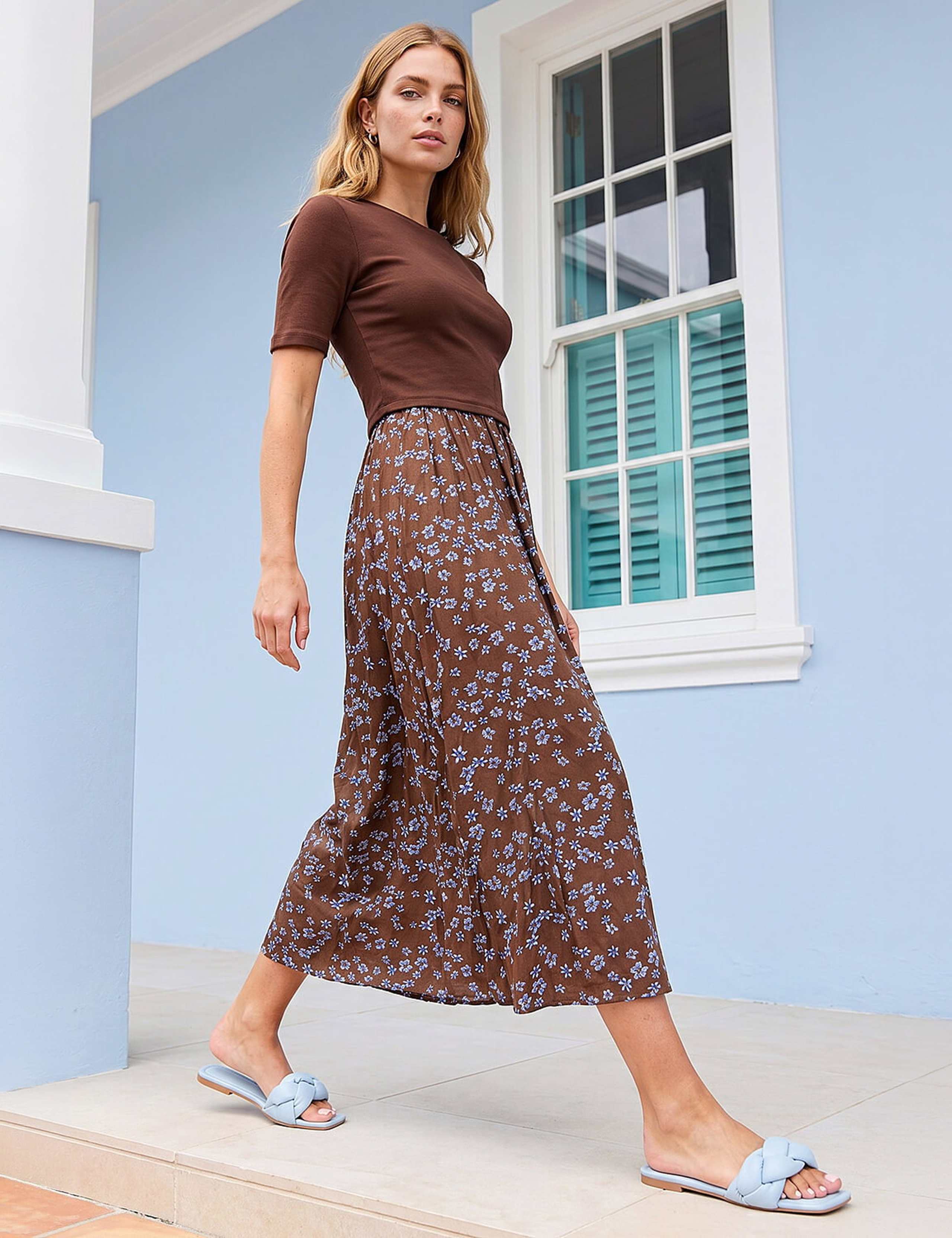Cotton Rich Floral Knitted Knee Length Dress 3 of 4
