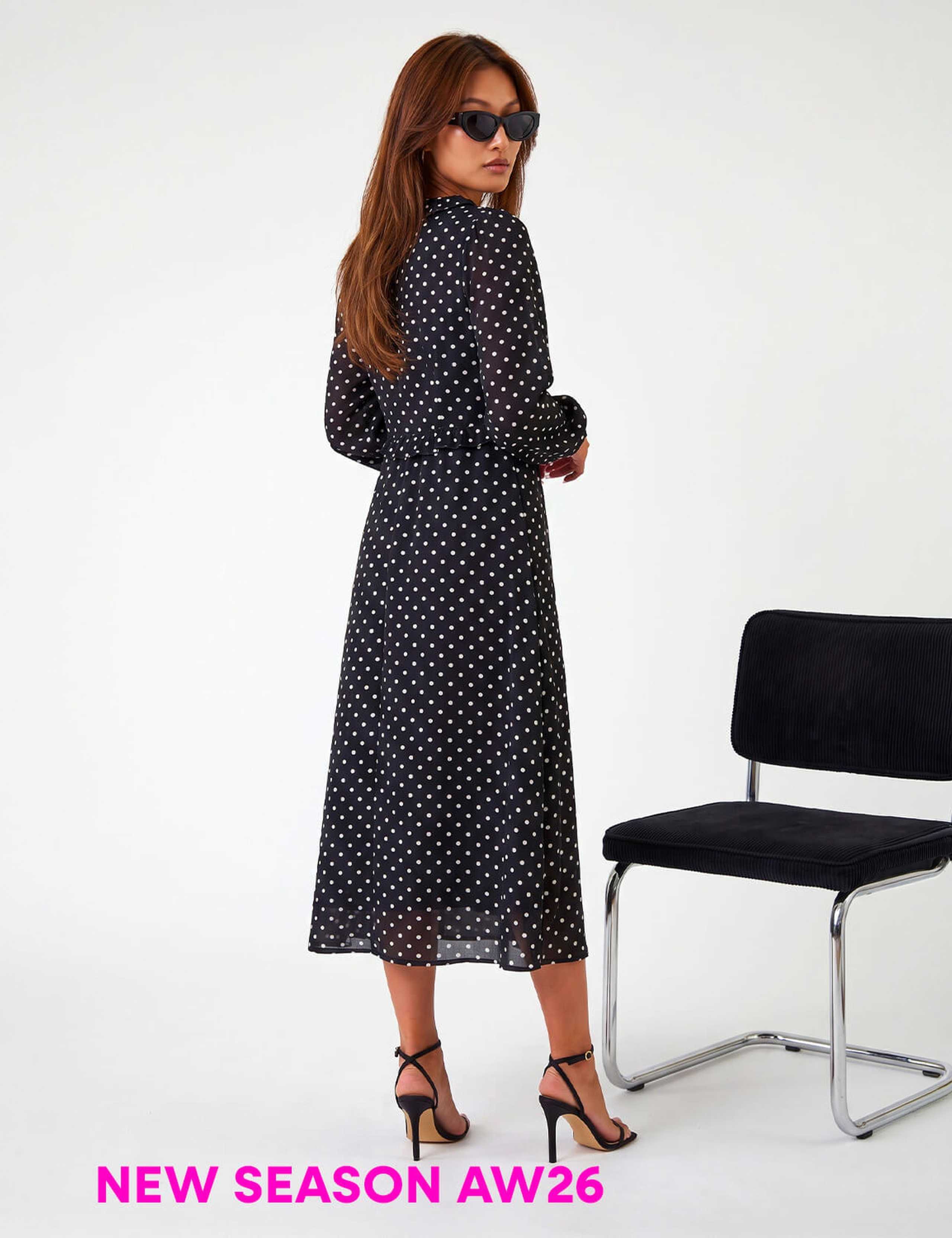 Polka Dot Frill Midi Dress 3 of 4