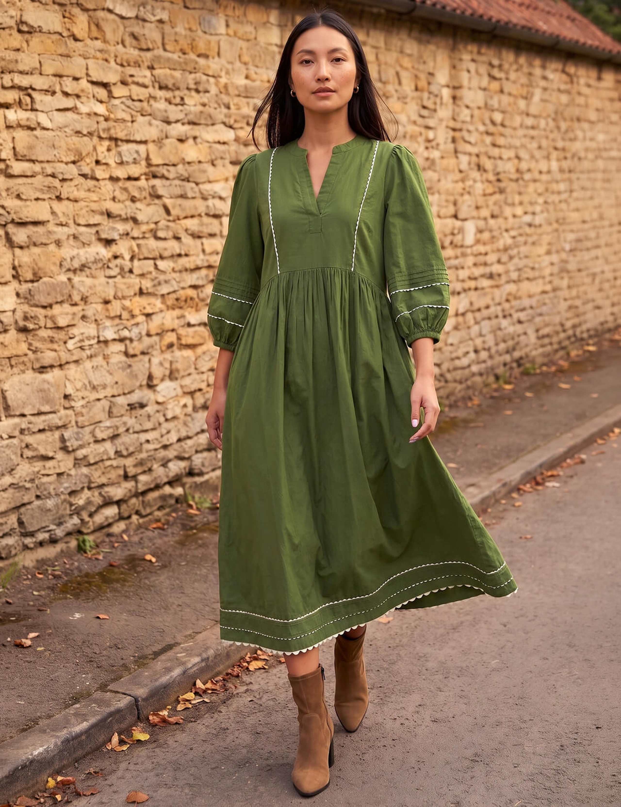 Pure Cotton Ric Rac Collared Midi Dress 1 of 4