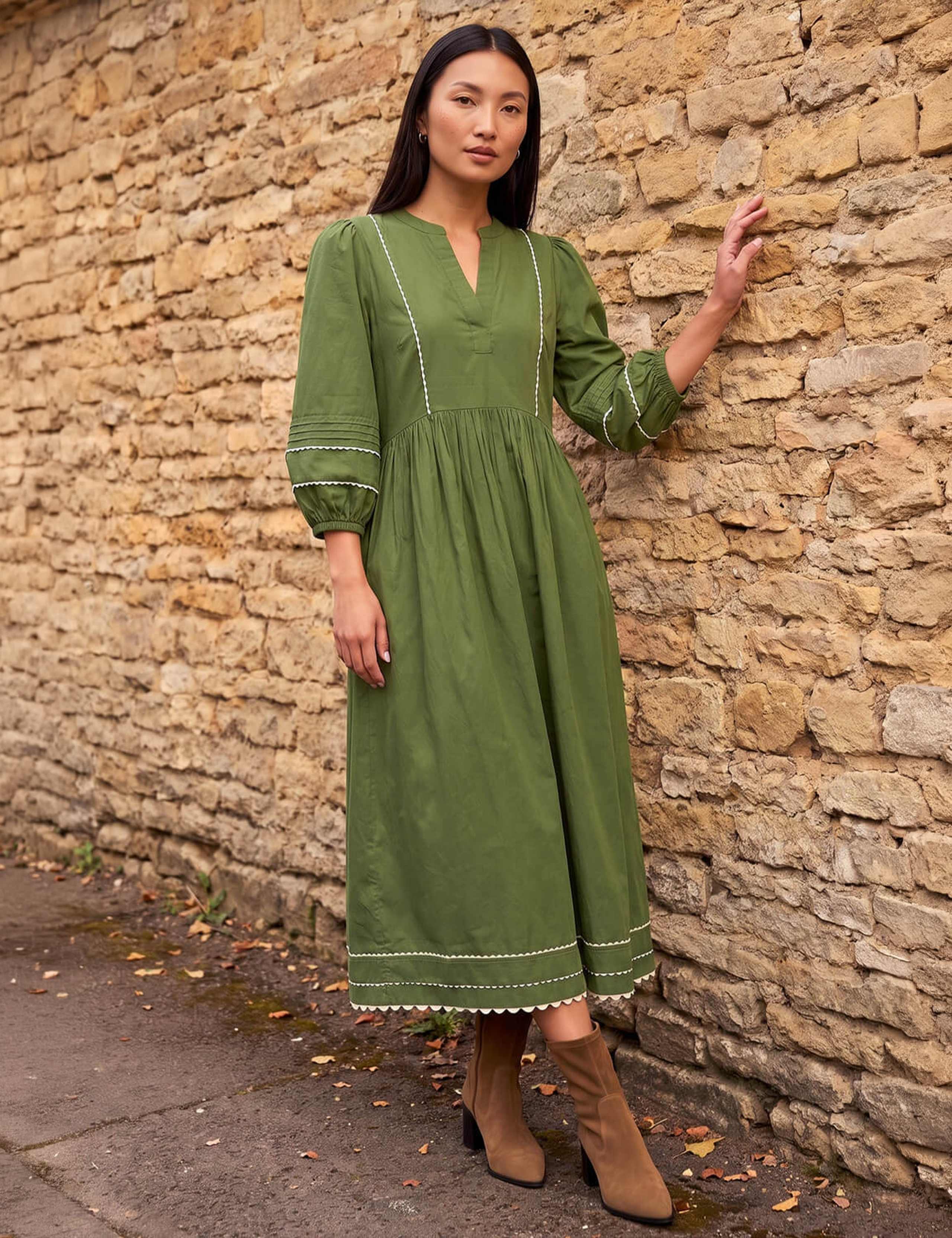 Pure Cotton Ric Rac Collared Midi Dress 2 of 4
