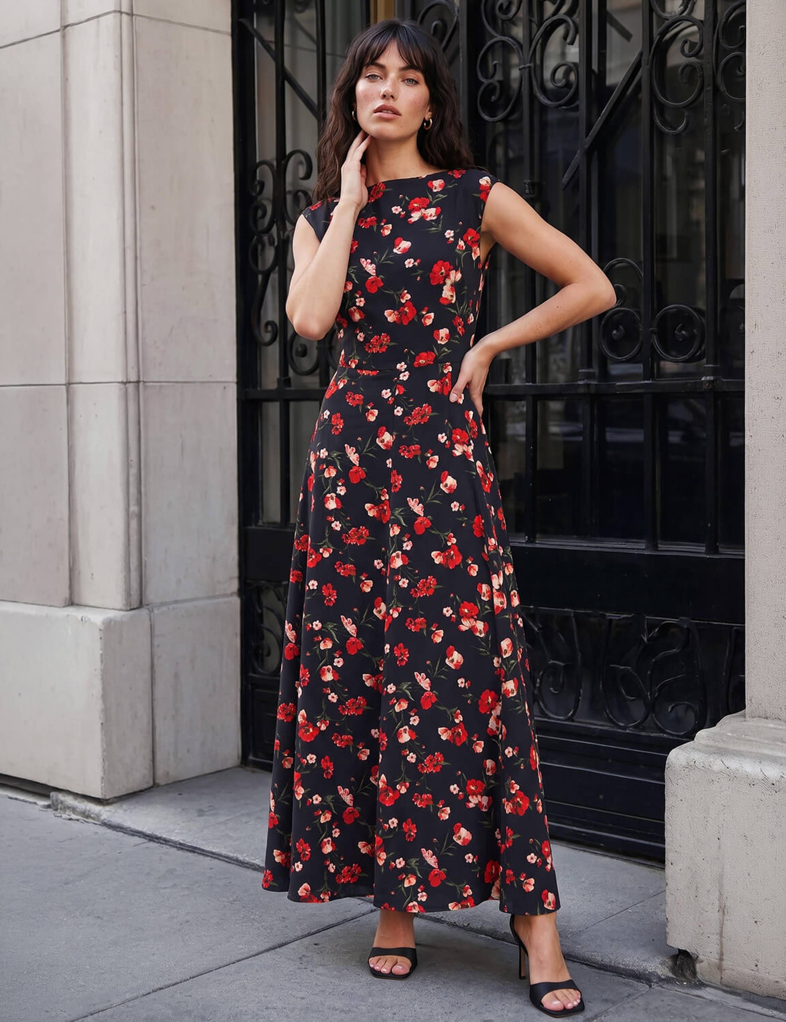 Poppy Print High Neck Knee Length Dress 2 of 4