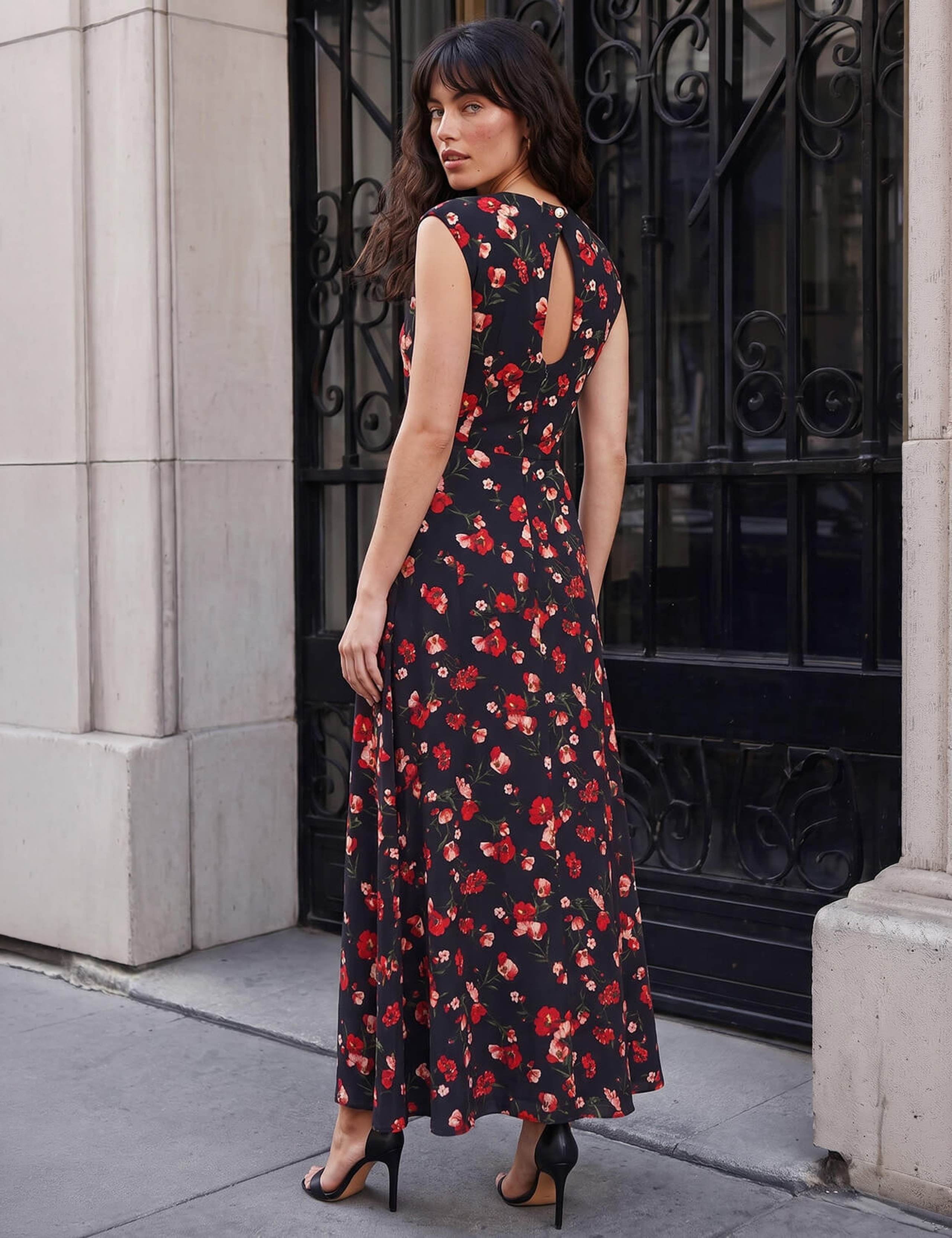 Poppy Print High Neck Knee Length Dress 3 of 4