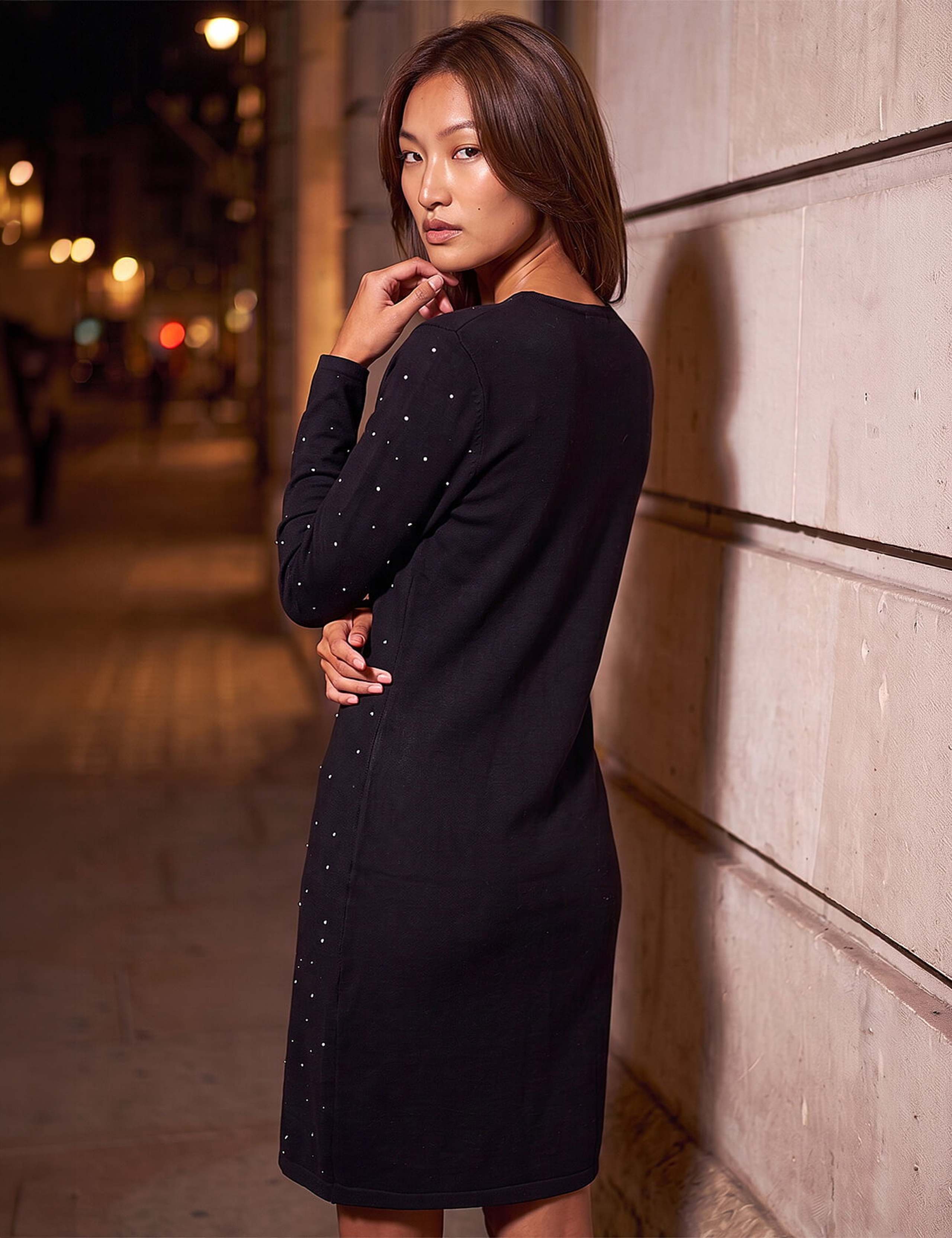 Embellished Asymmetric Neck Knee Length Dress 2 of 4