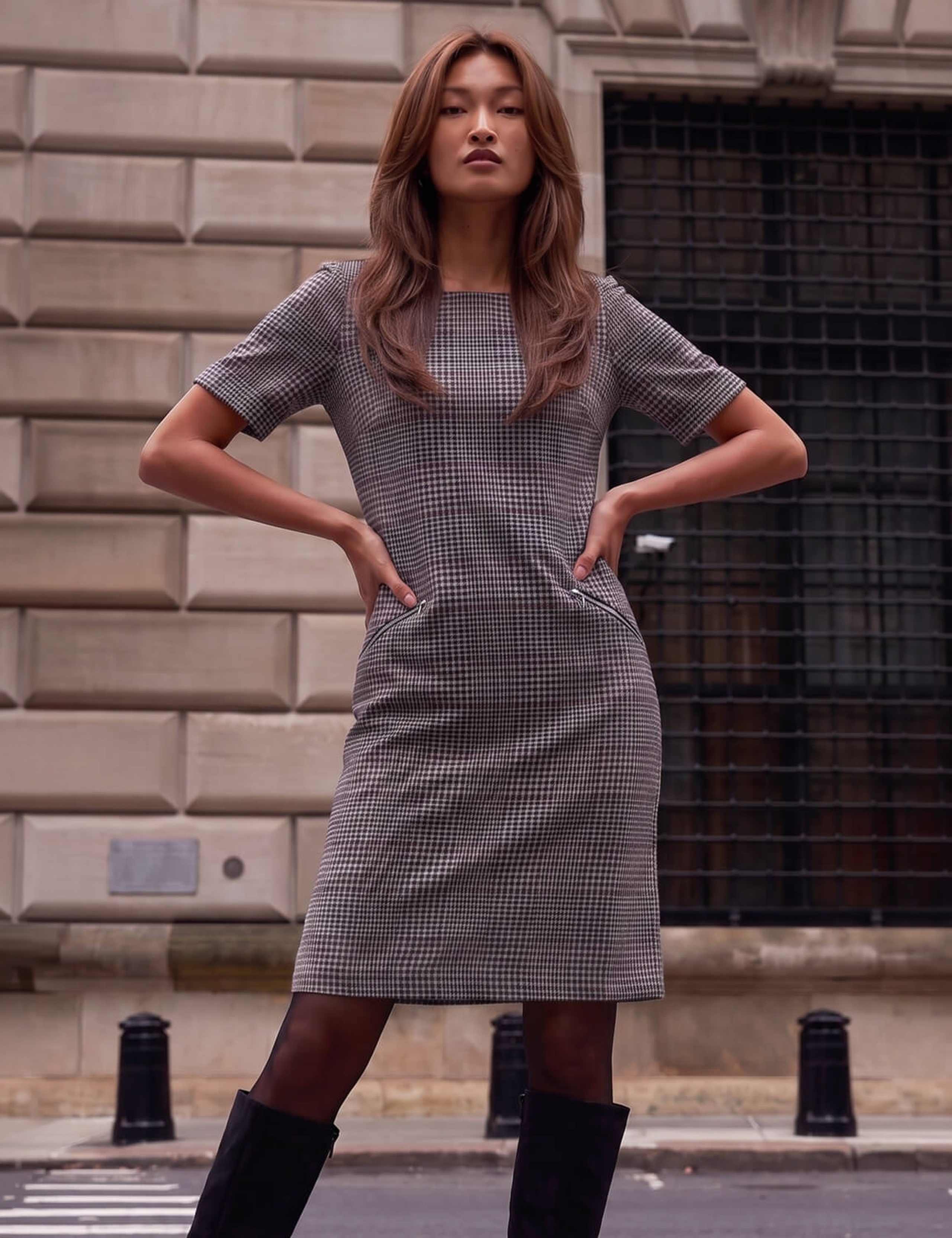 Houndstooth Check Knee Length Shift Dress 2 of 4