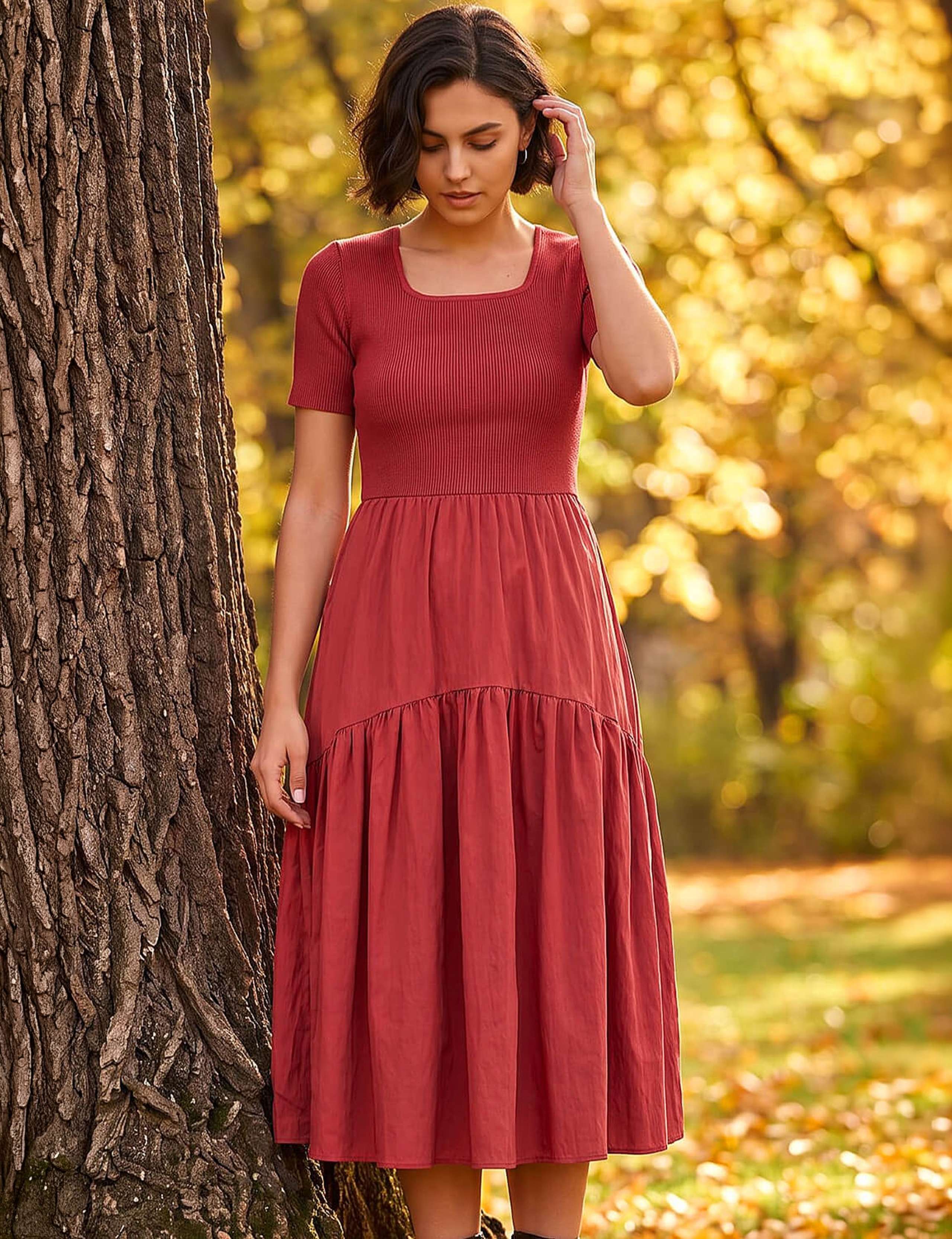 Knit Woven Mix Knee Length Dress 2 of 4
