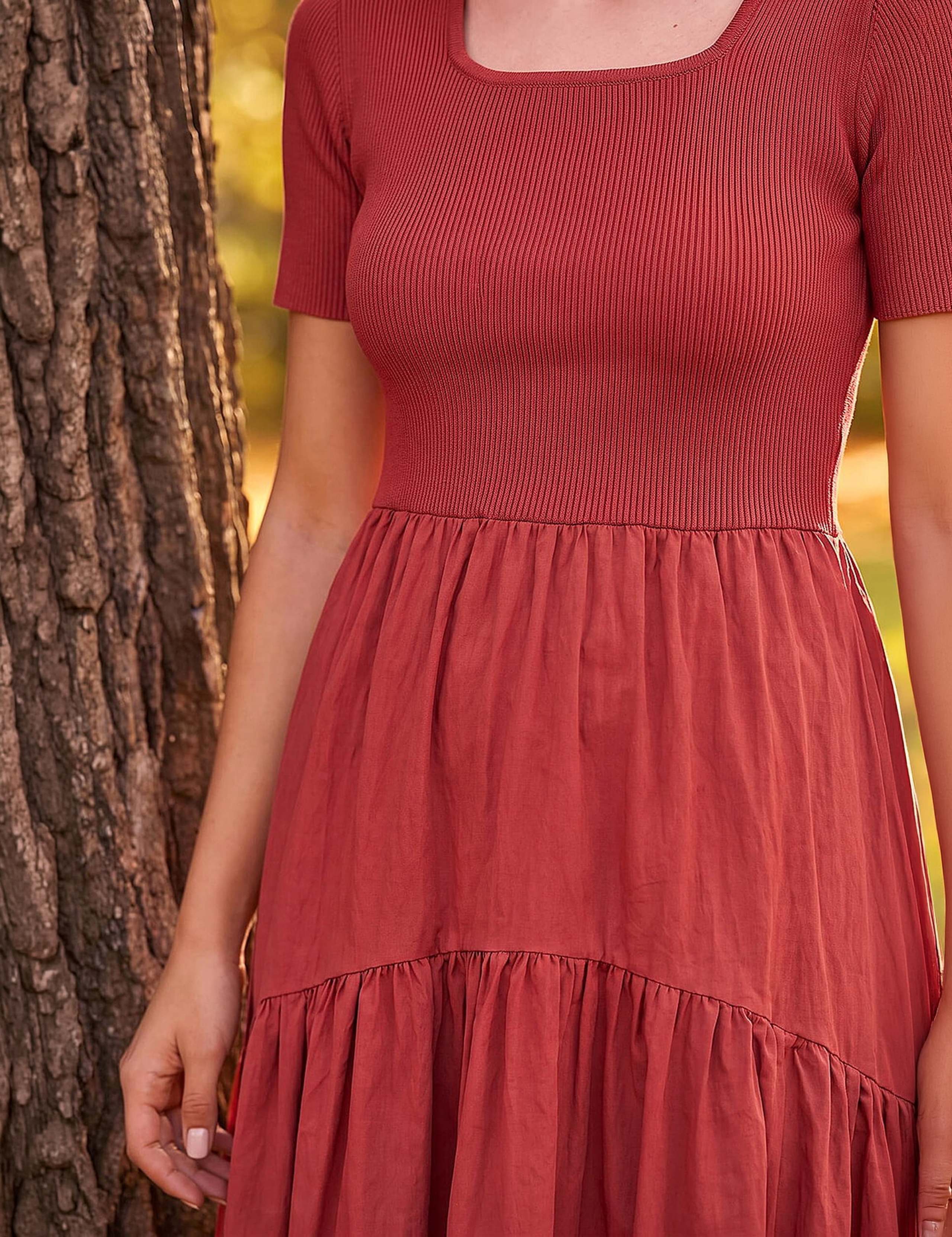 Knit Woven Mix Knee Length Dress 4 of 4