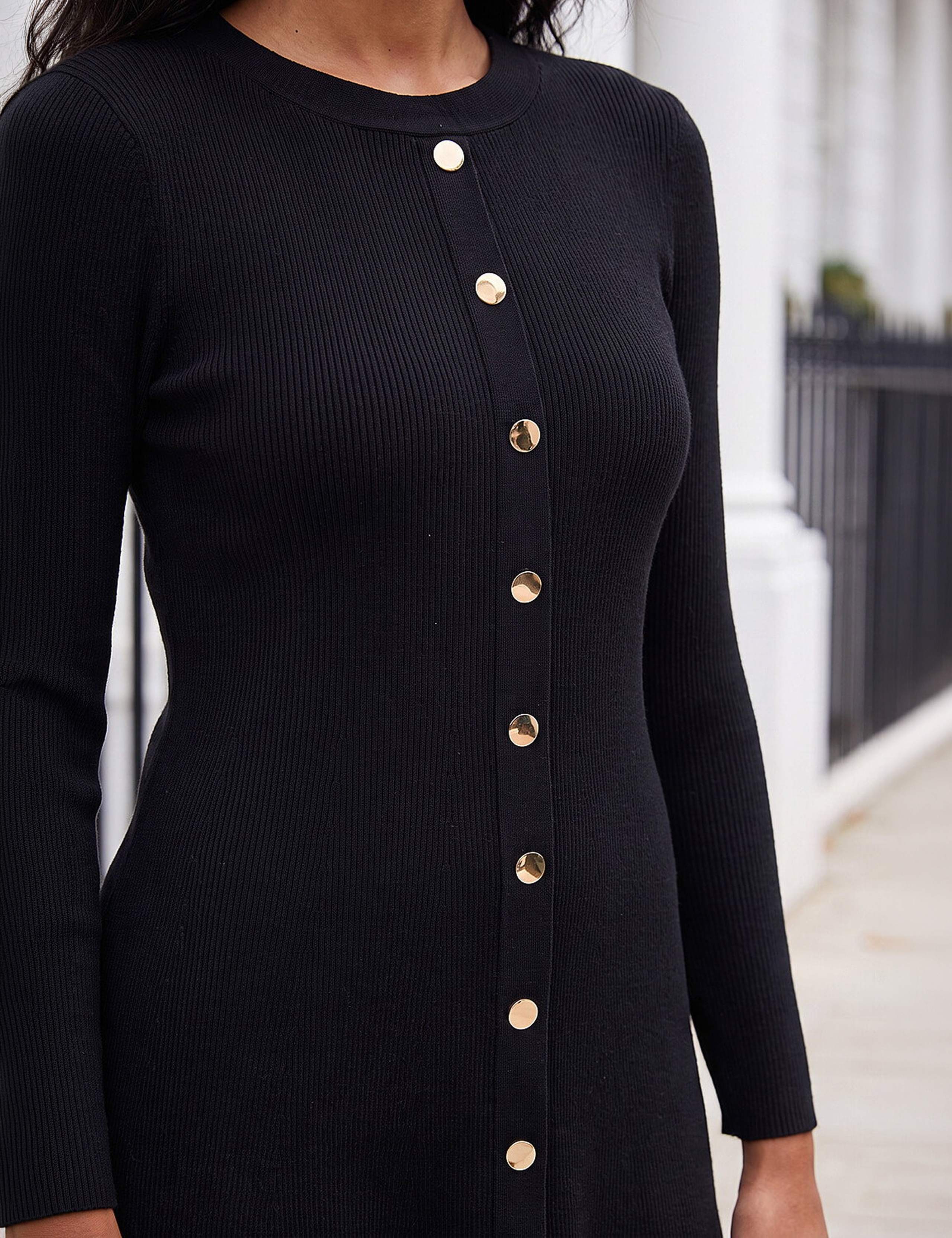 Knitted Button Detail Knee Length Dress 4 of 4