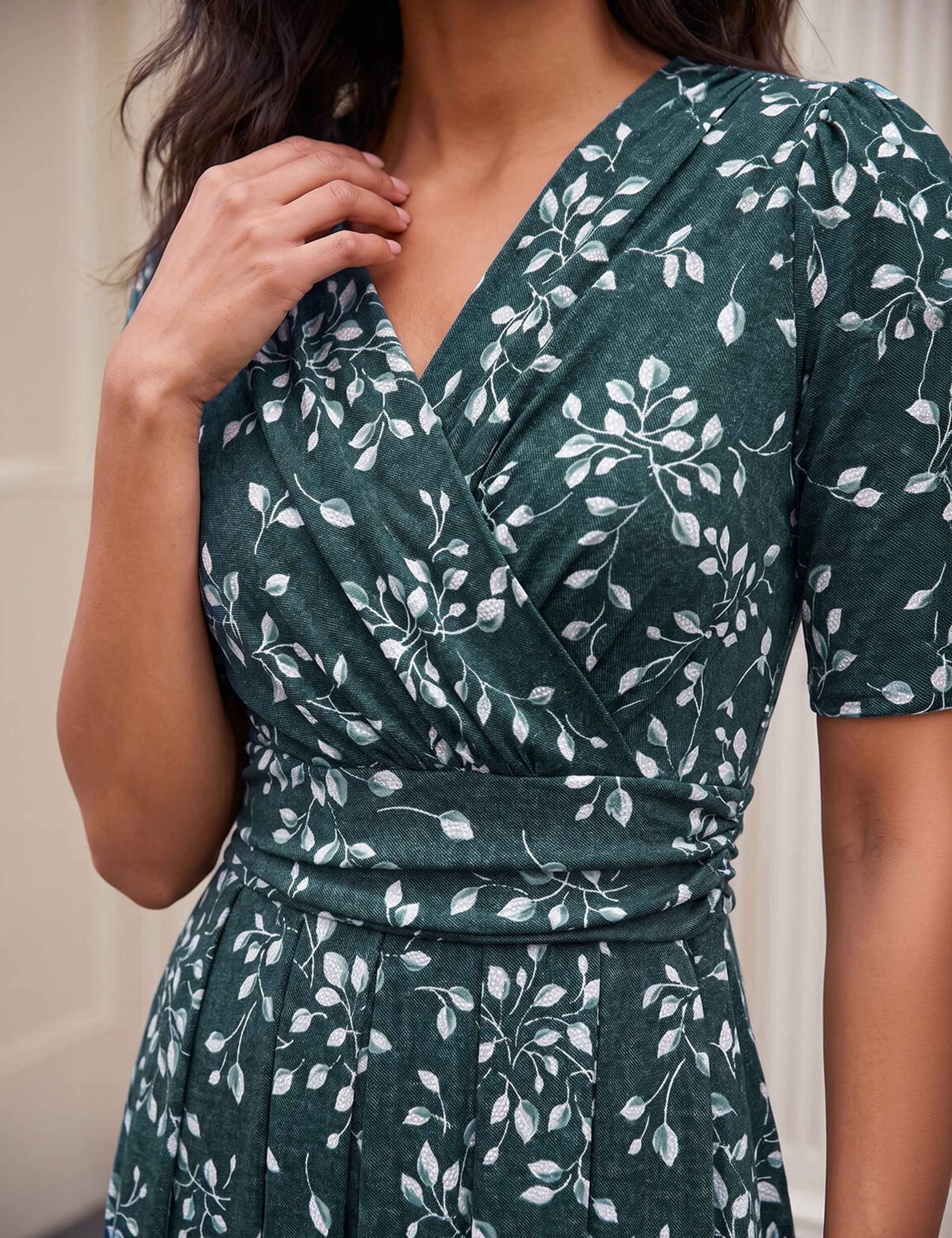 Leaf Print Knee Length Wrap Dress 4 of 4