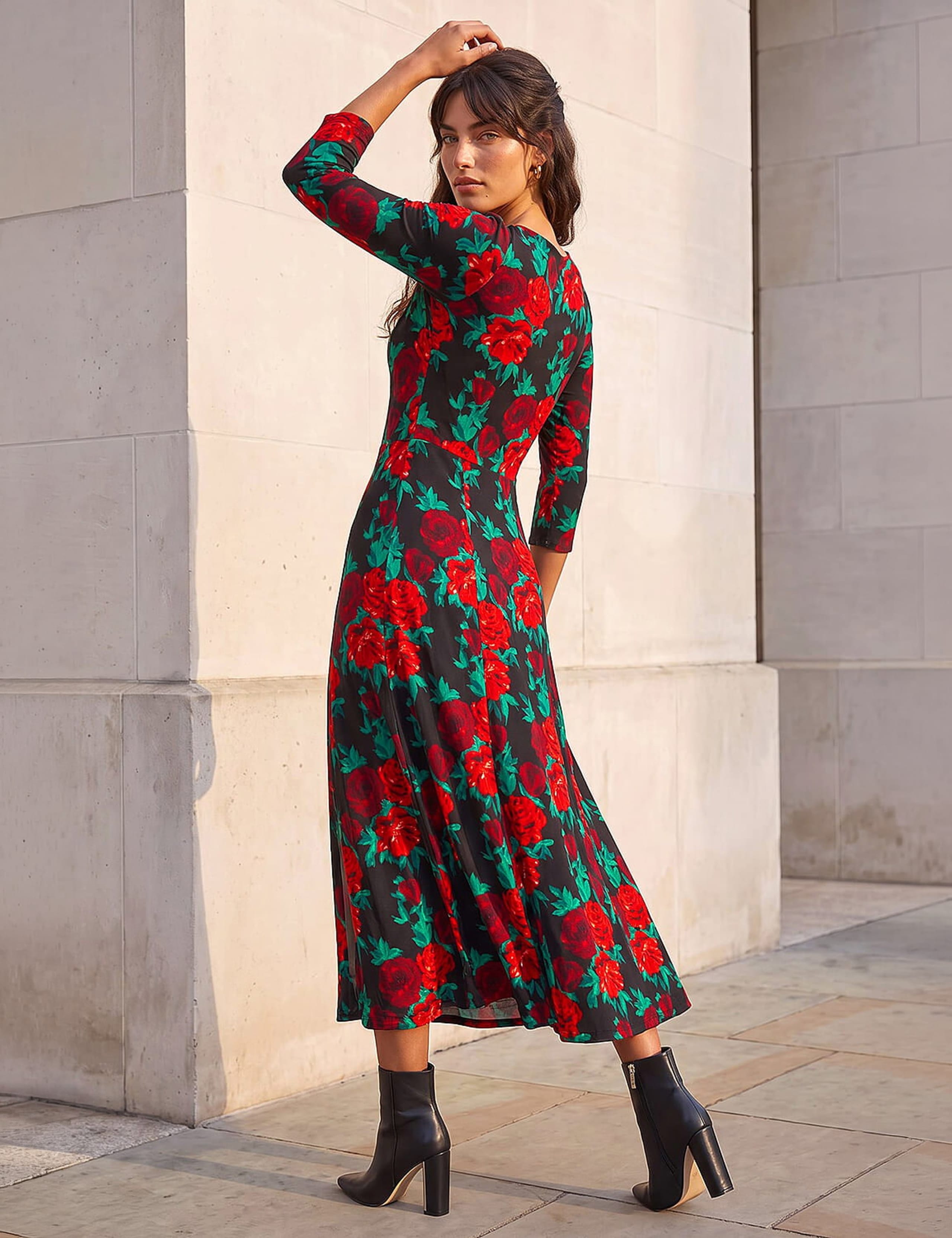 Floral Ruched Split Front Midi Dress 3 of 4