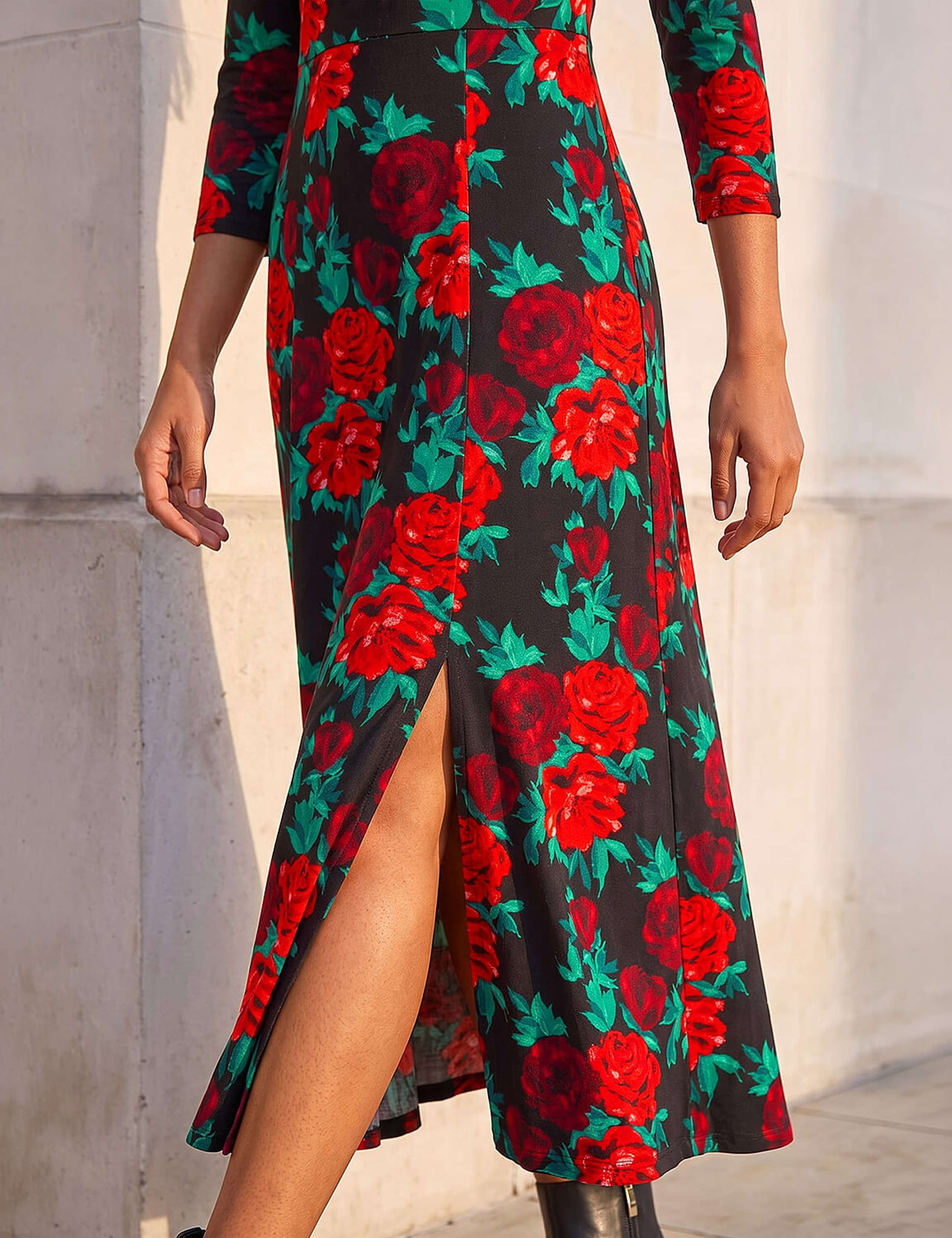 Floral Ruched Split Front Midi Dress 4 of 4