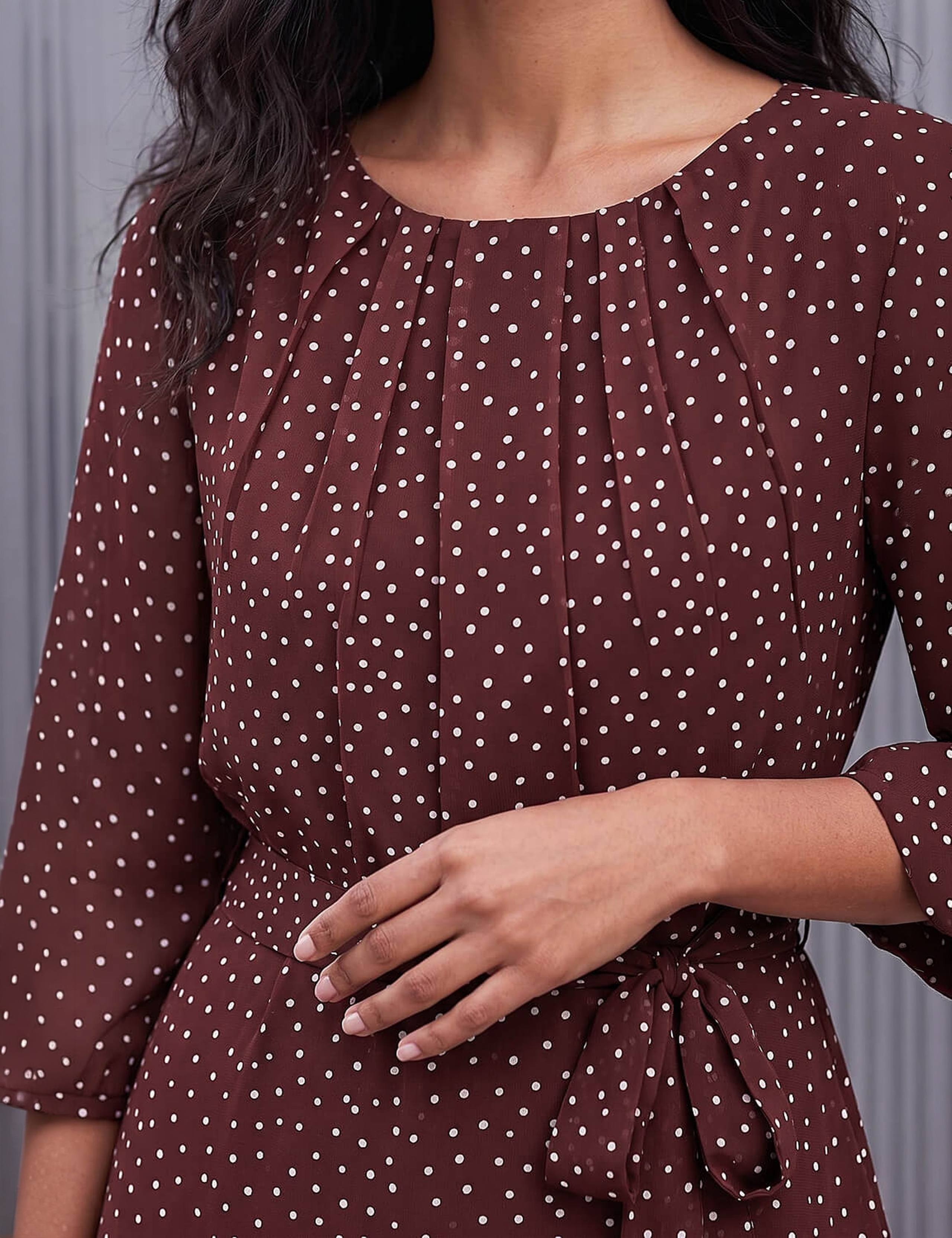 Polka Dot Puff Sleeve Knee Length Dress 4 of 4
