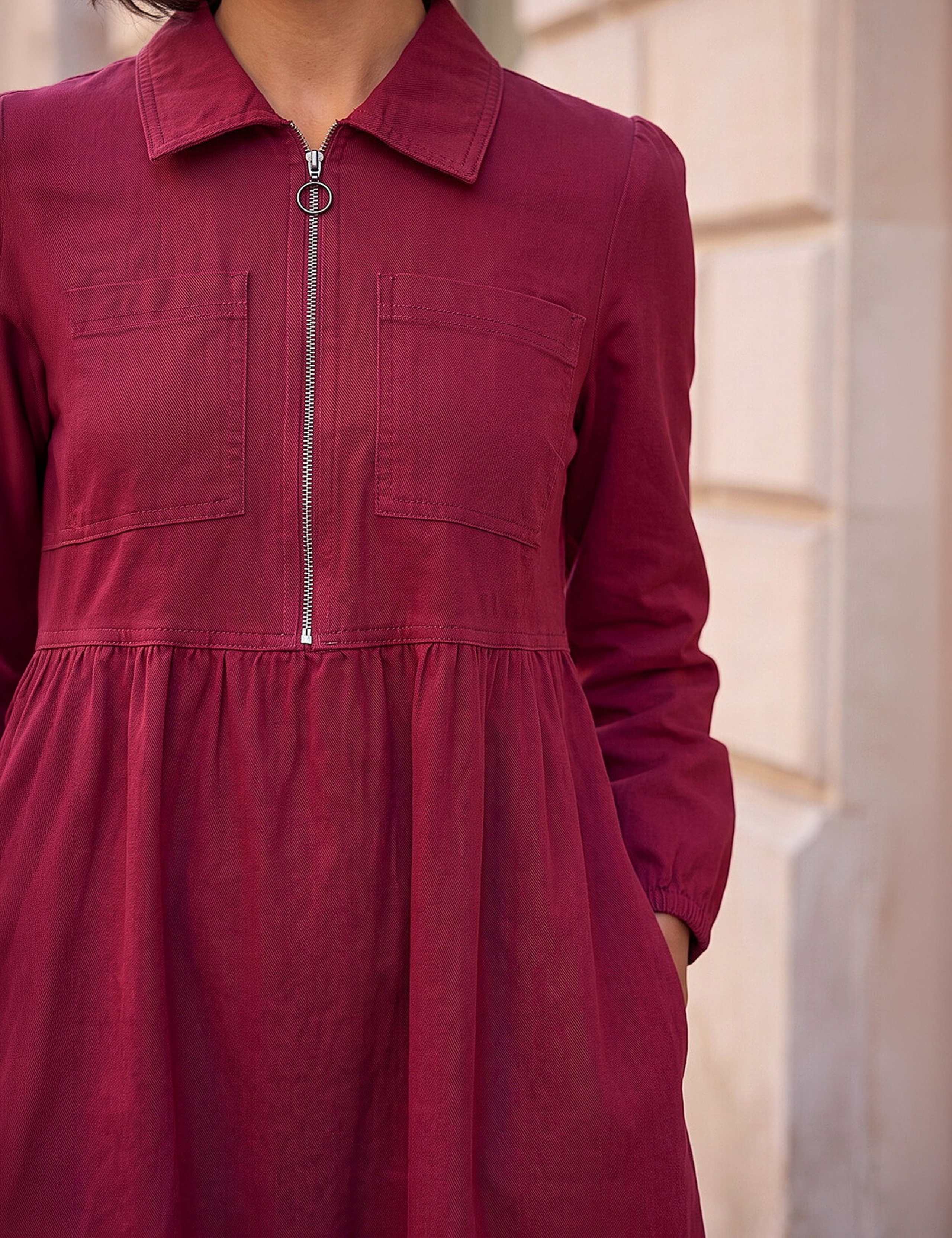 Pure Cotton Collared Zip Up Midi Dress 4 of 4