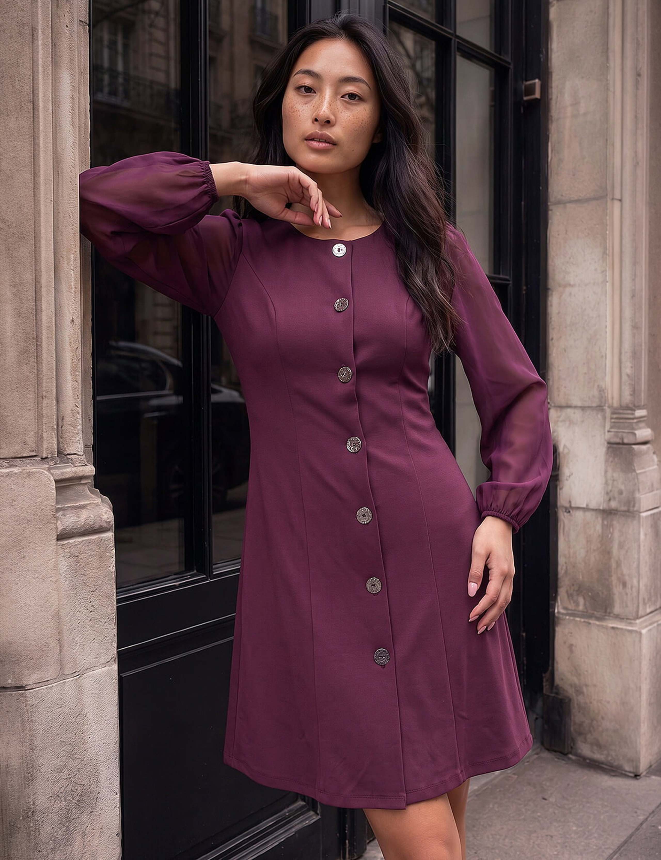 Petite Button Through Knee Length Dress 1 of 4