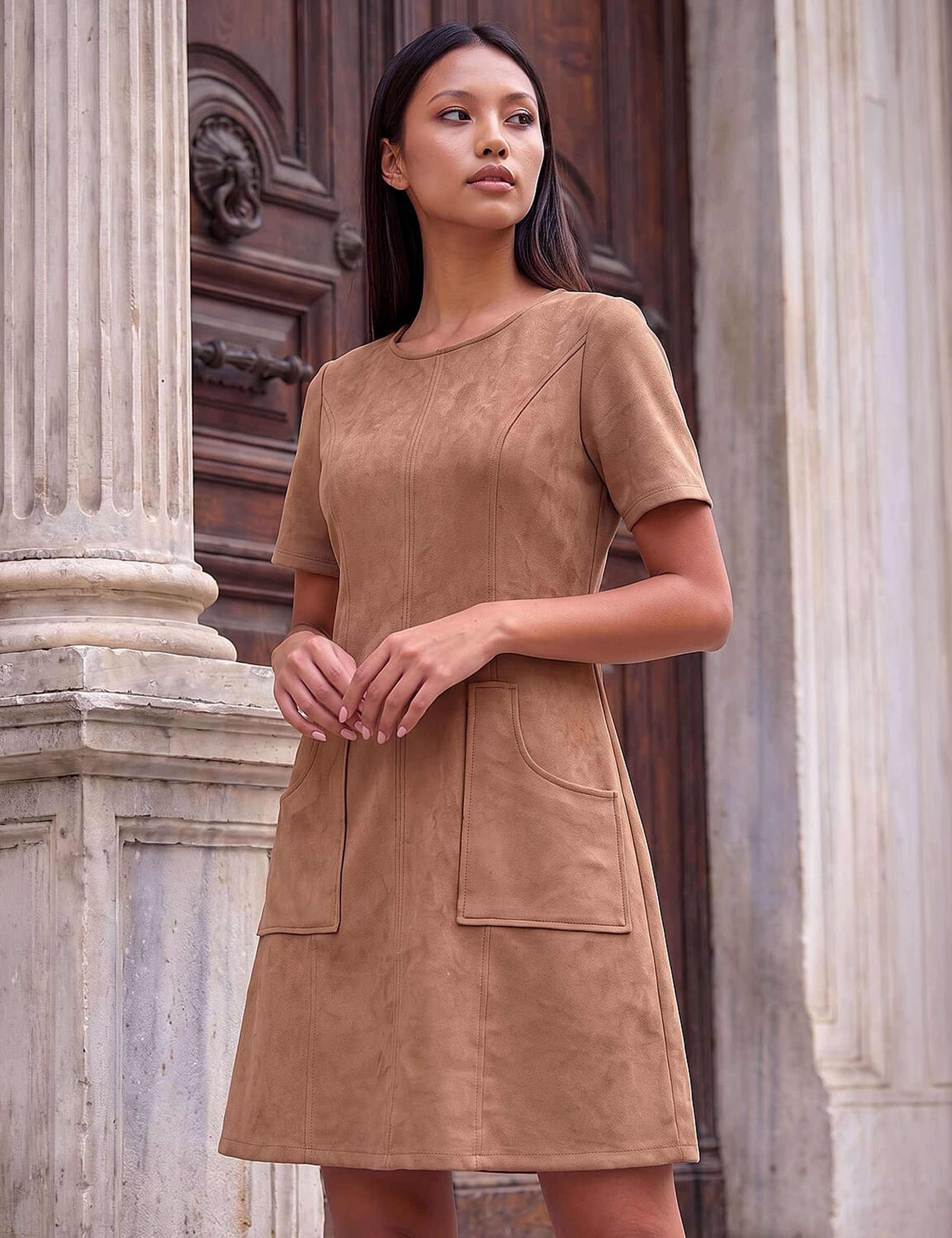 Petite Stitch Detail Knee Length Skater Dress 1 of 4