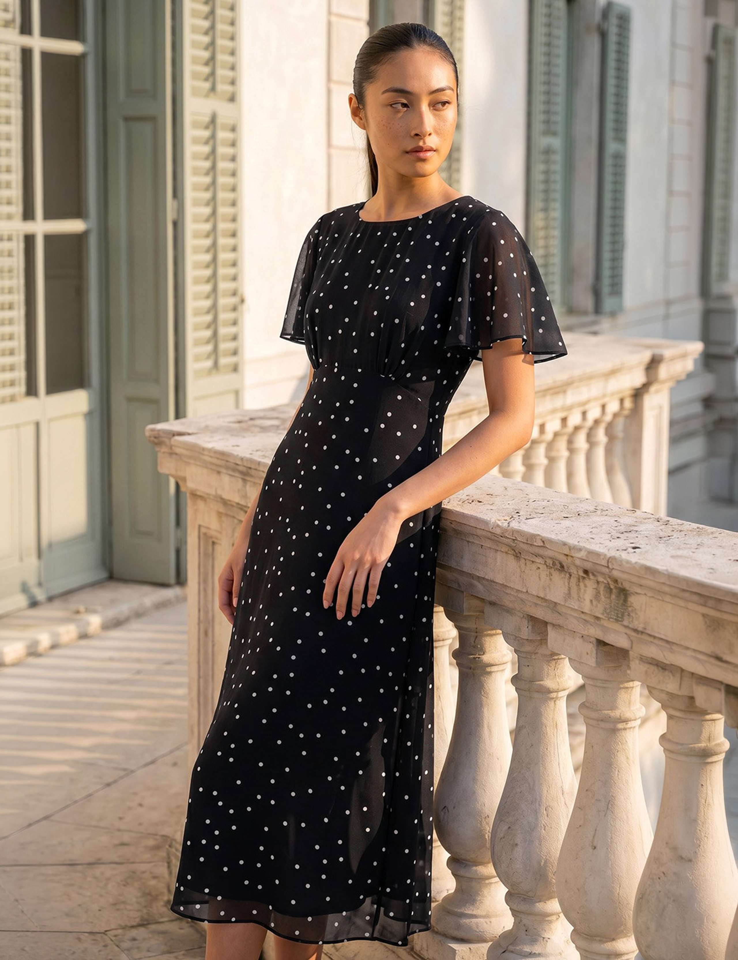 Petite Spot Print Chiffon Midi Dress 2 of 4