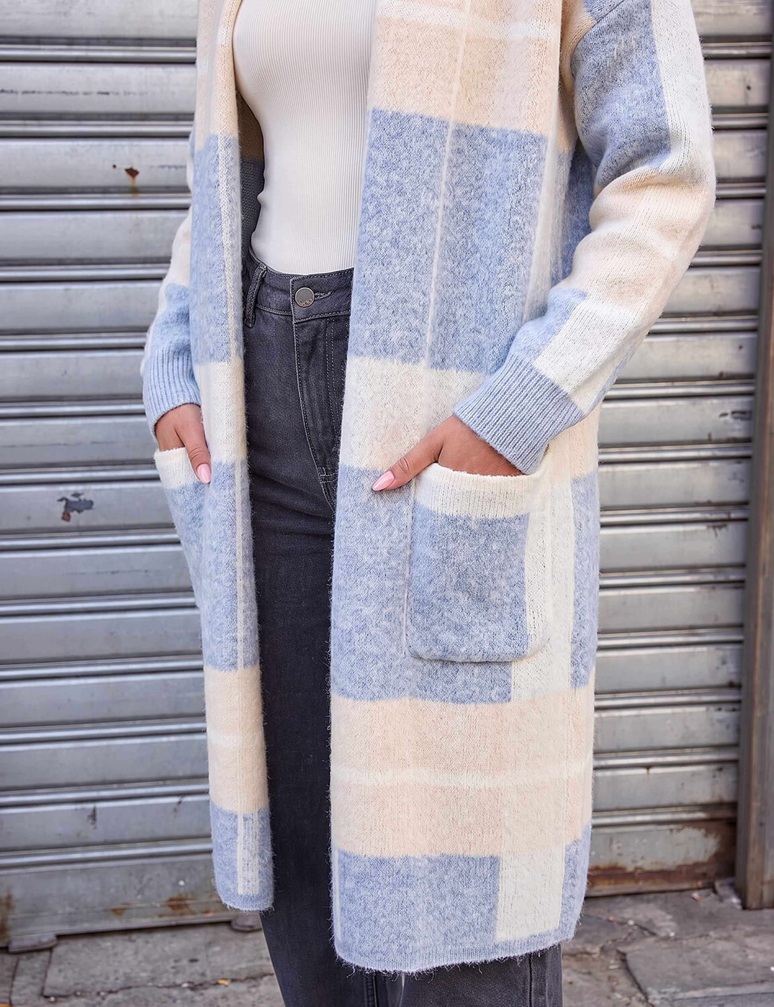 Checked Longline Pocket Detail Cardigan 4 of 4