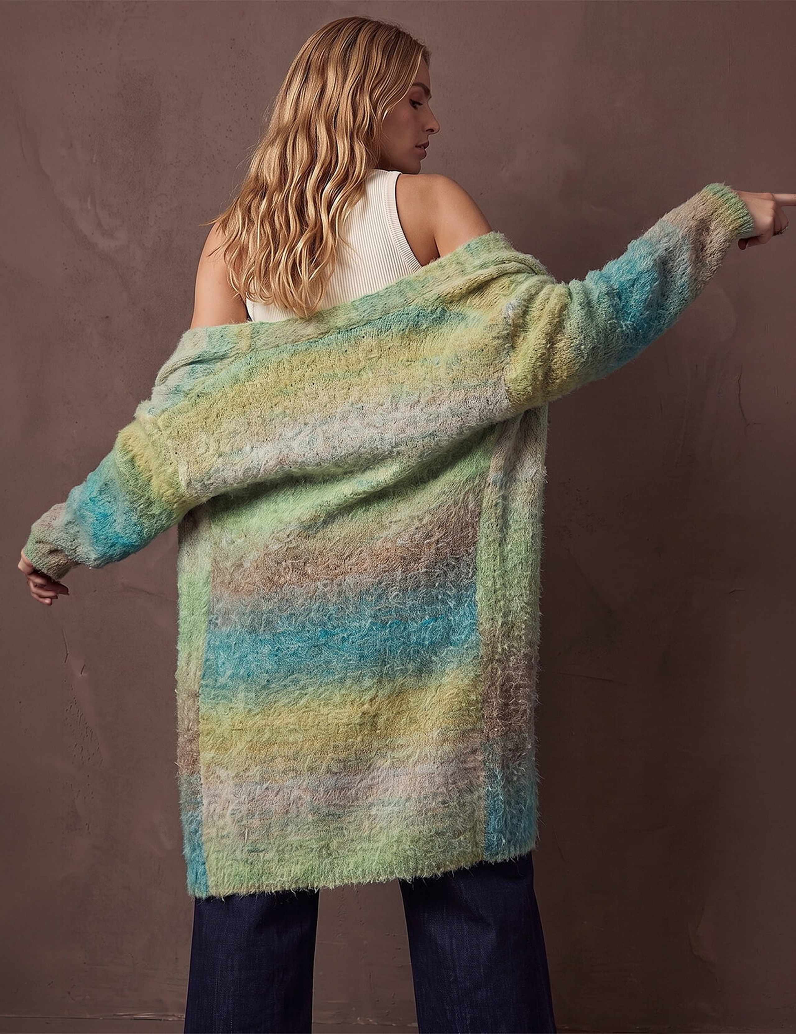 Ombre Longline Cardigan With Wool 2 of 4