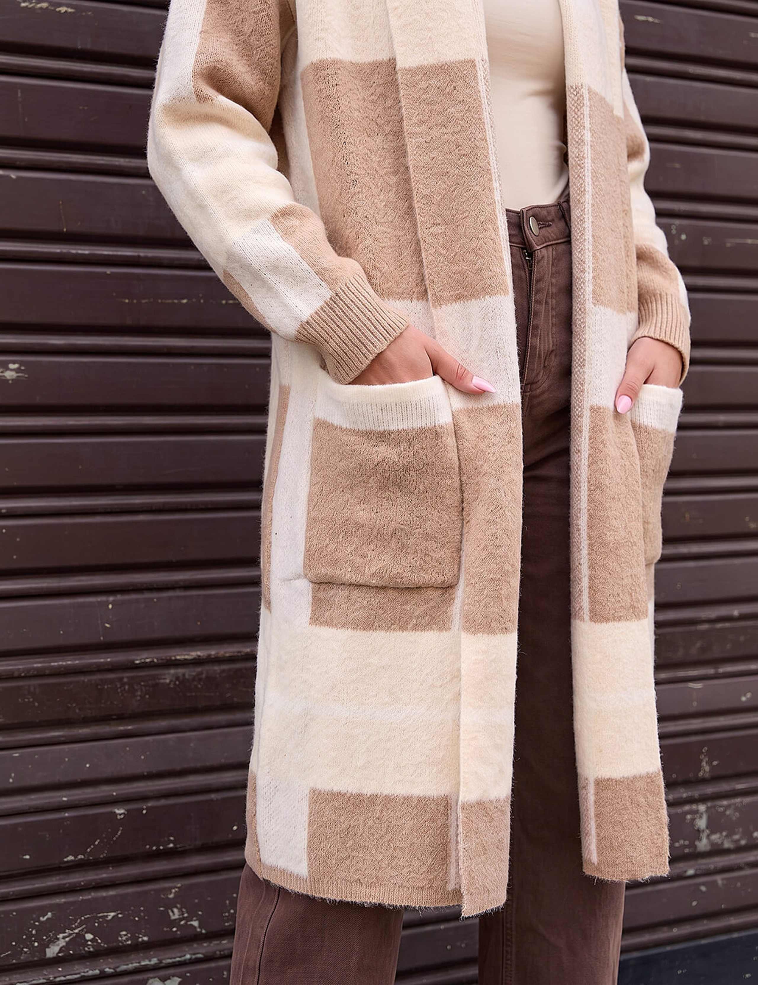 Checked Longline Pocket Detail Cardigan 4 of 4