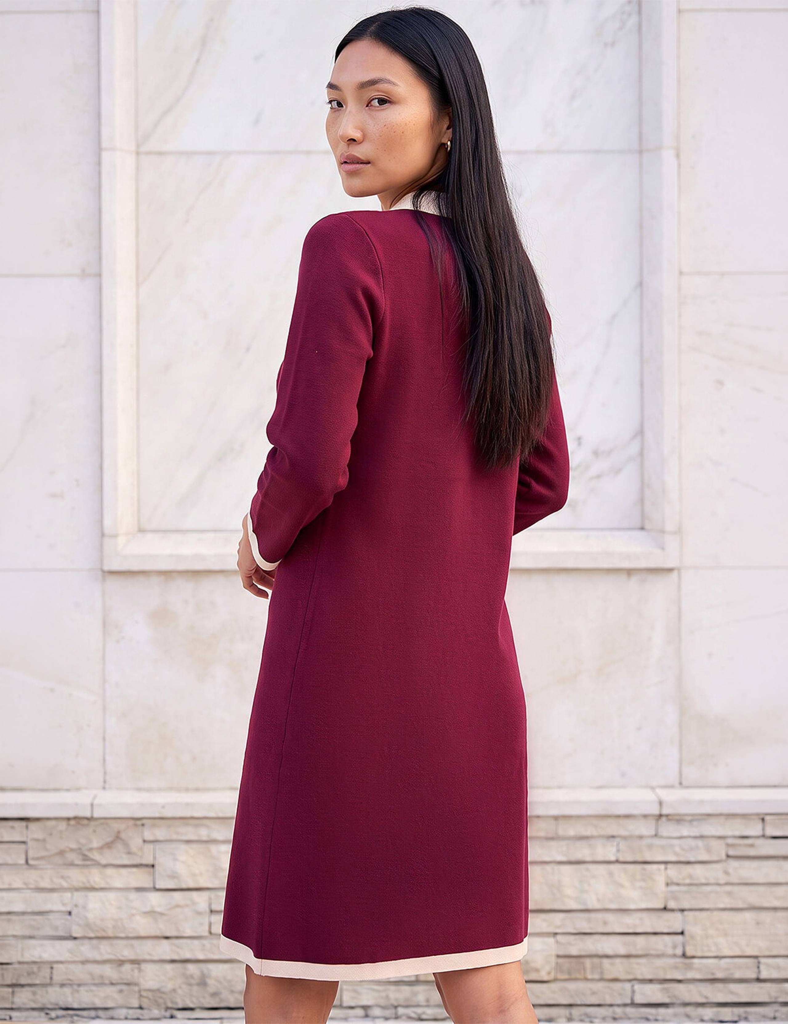 Button Detail Asymmetric Neck Knee Length Dress 3 of 4