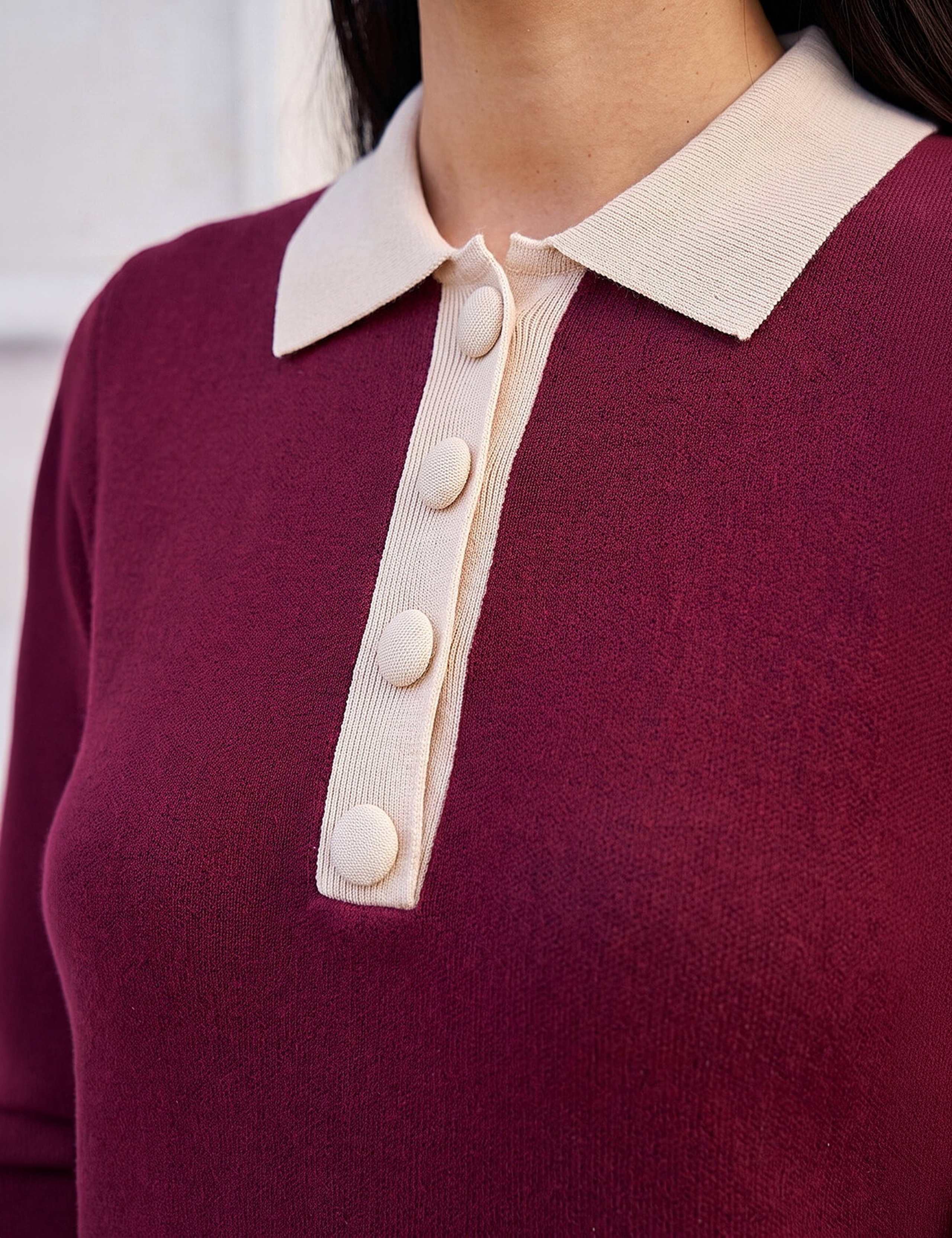 Button Detail Asymmetric Neck Knee Length Dress 4 of 4