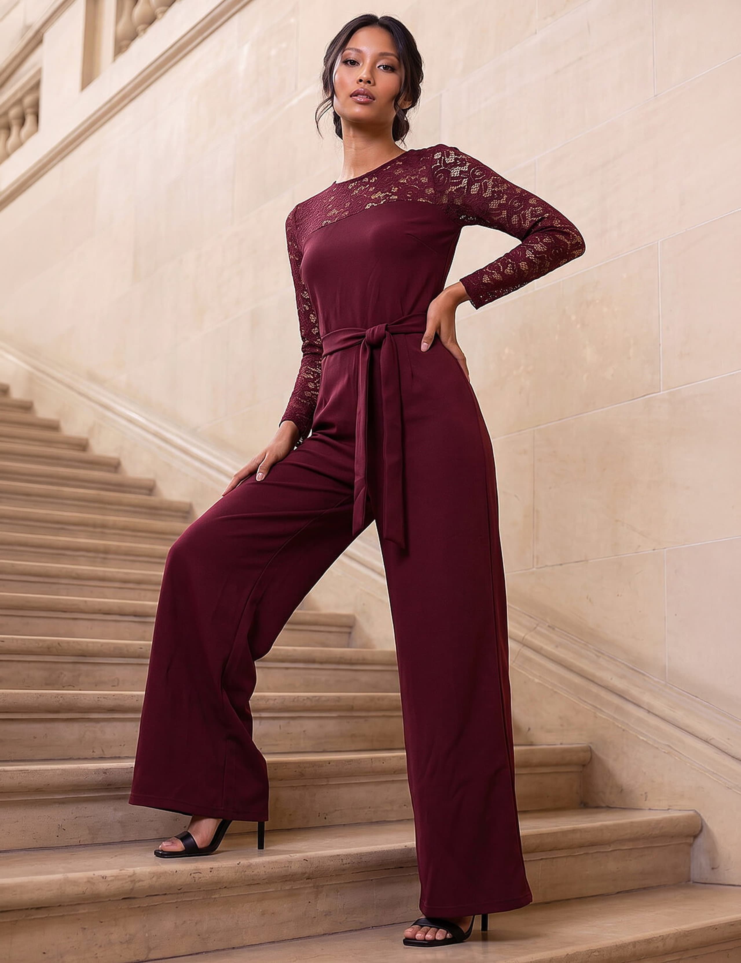 Lace 3/4 Sleeve Cropped Jumpsuit 1 of 4
