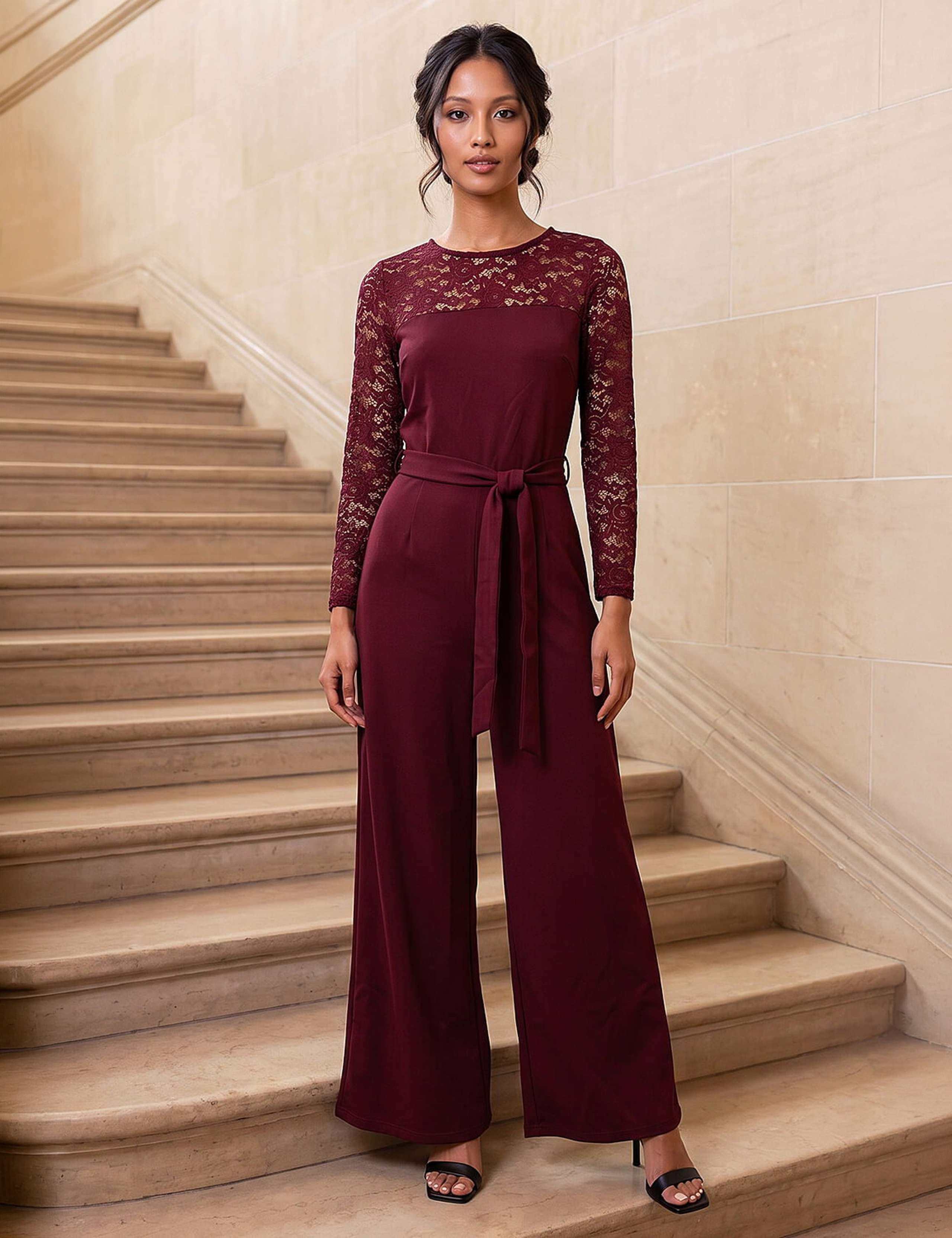 Lace 3/4 Sleeve Cropped Jumpsuit 2 of 4