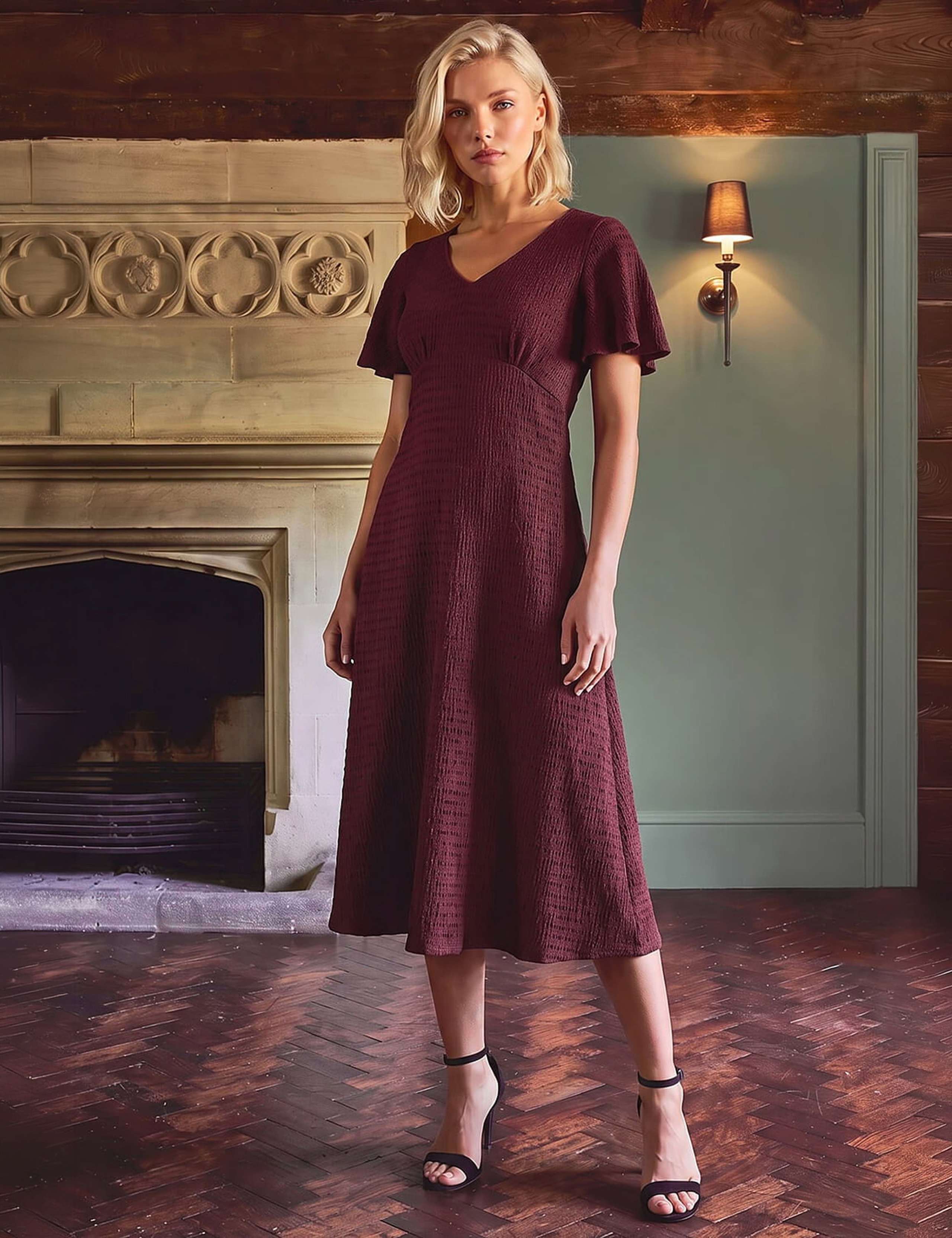 Petite V Neck Fit And Flare Dress 3 of 4