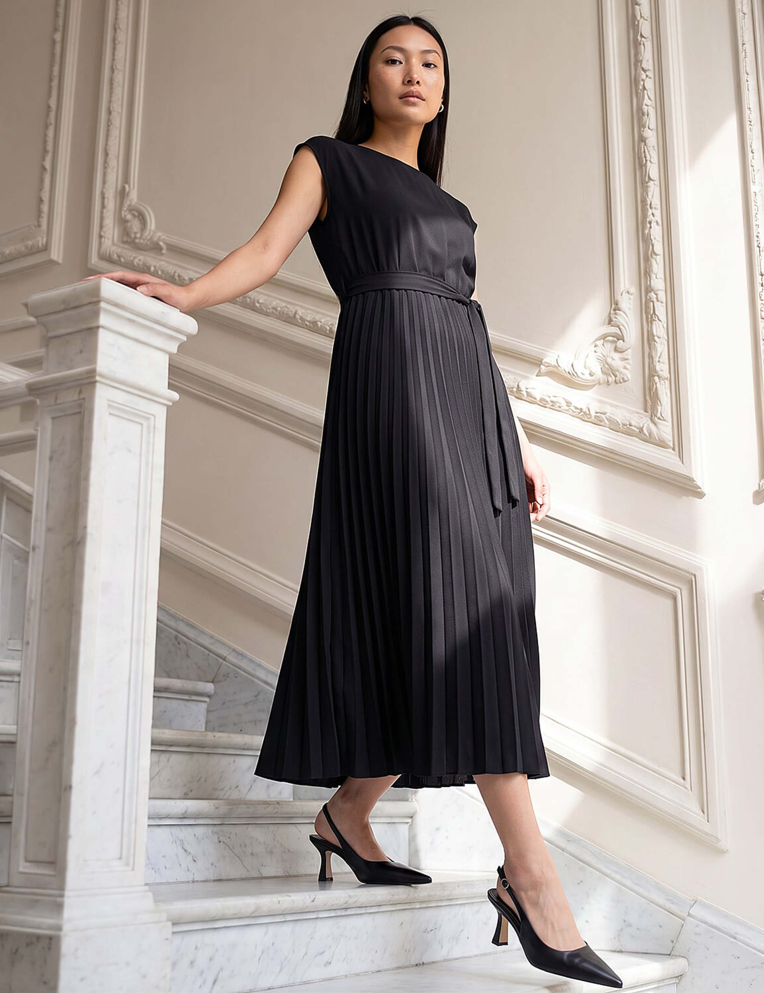 Pleated Tie Waist Dress 2 of 4