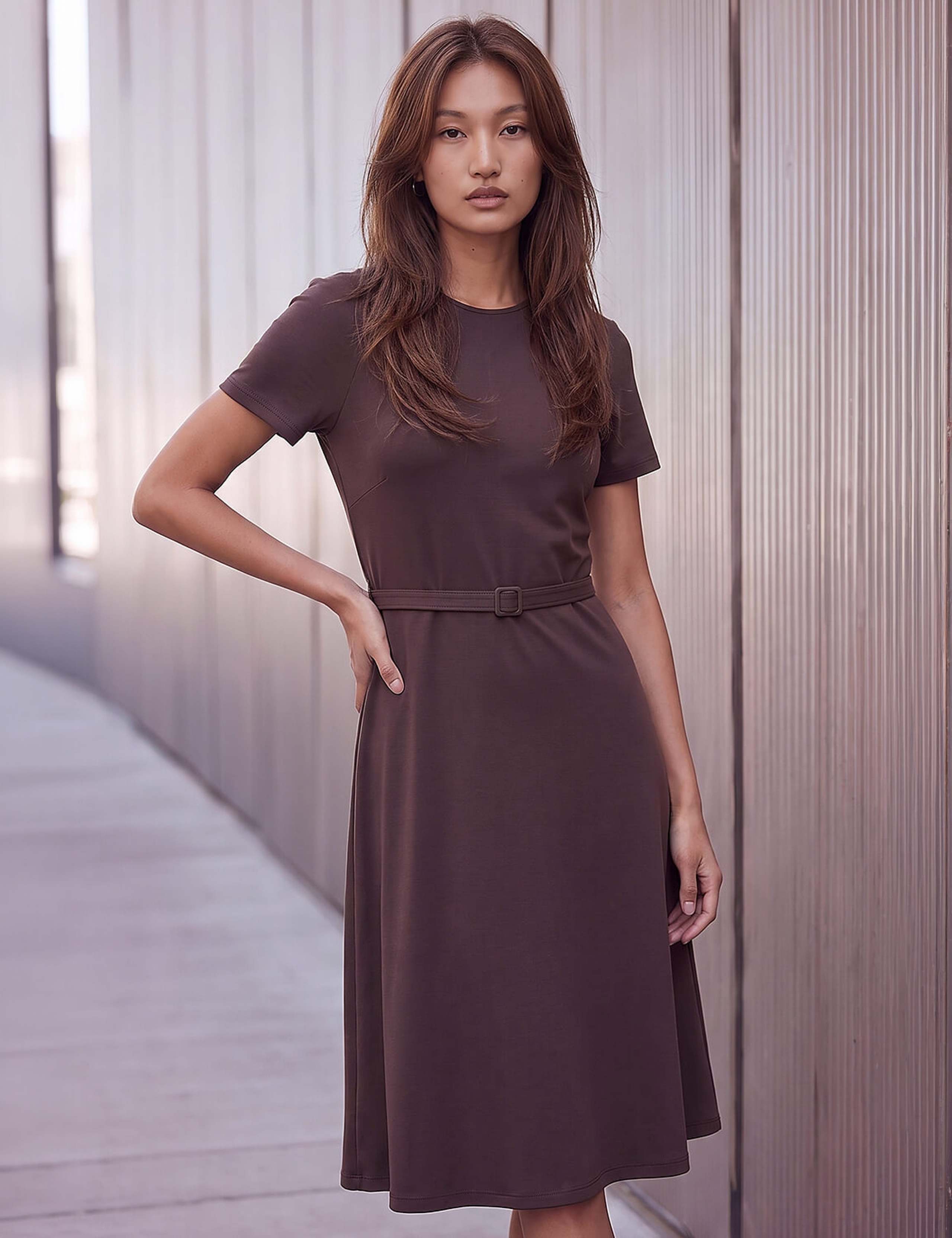 Ponte Belted Short Dress 3 of 4