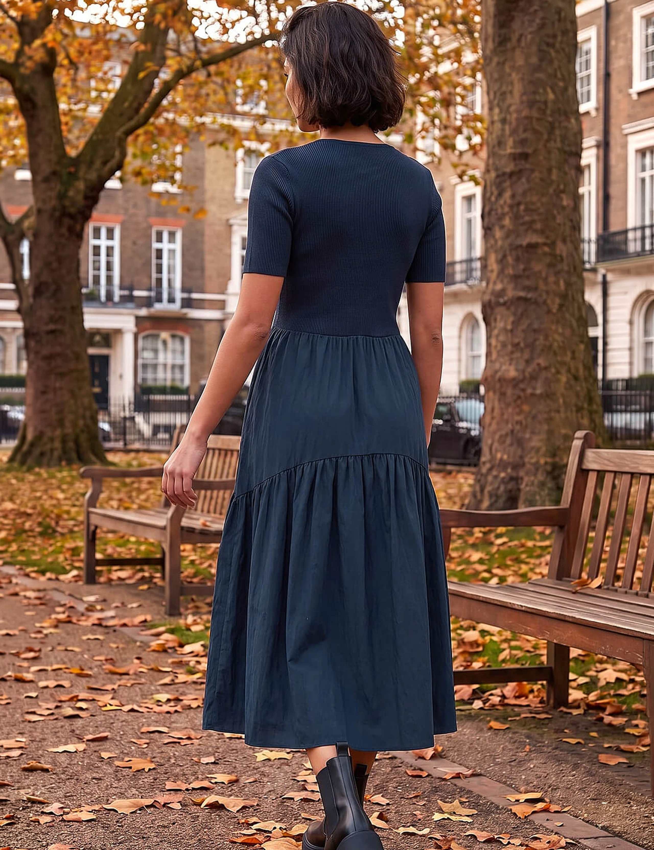 Knit Woven Mix Knee Length Dress 3 of 4