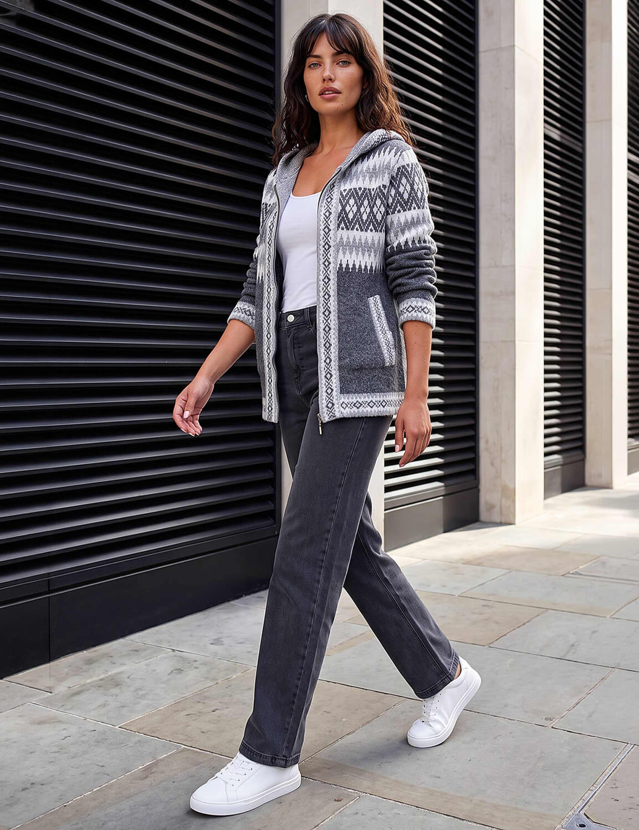 Jacquard Zip Up Hooded Cardigan 2 of 4